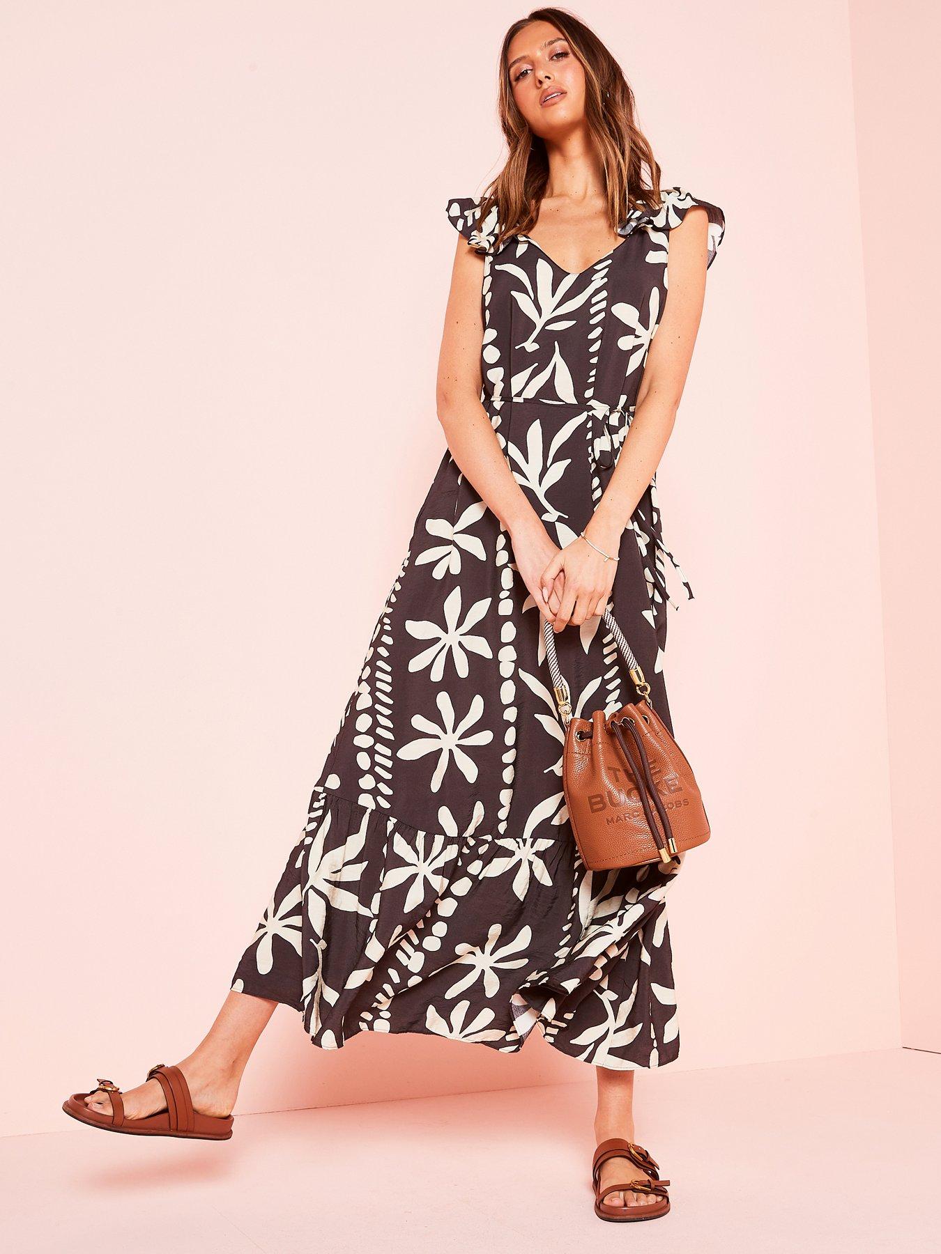 river-island-frilly-belted-dress-brownfront