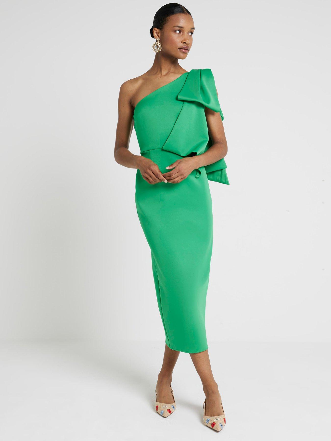 River Island One Shoulder Bow Detail Dress Bright Green Very Ireland