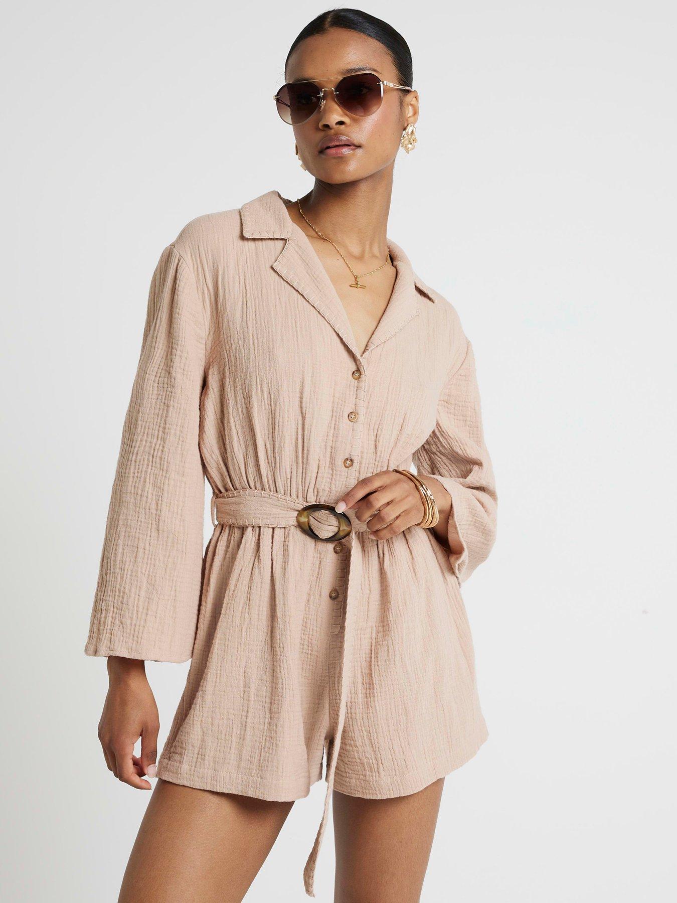 River Island Belted Playsuit - Light Brown
