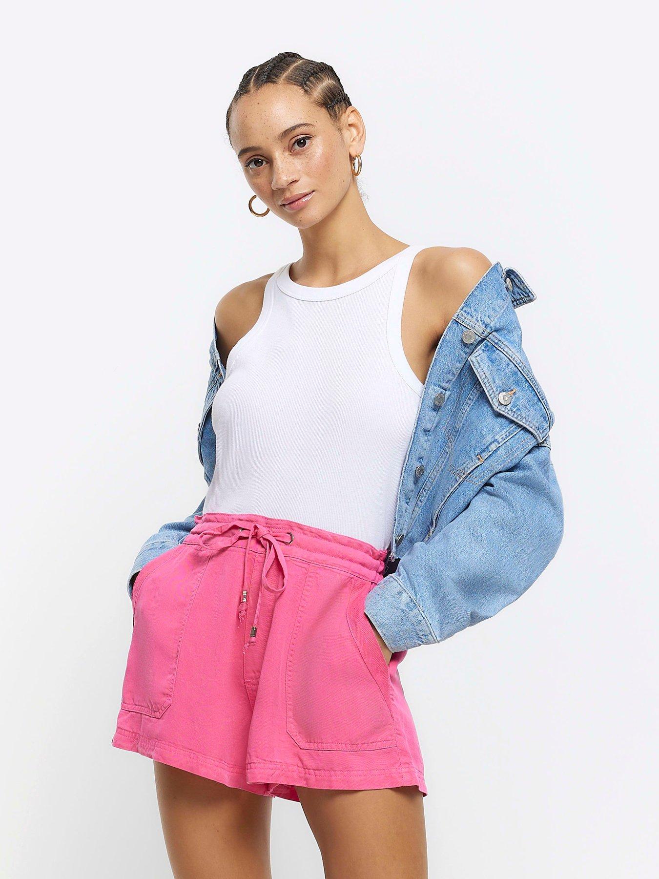 river-island-tie-waist-shorts-bright-pinkfront