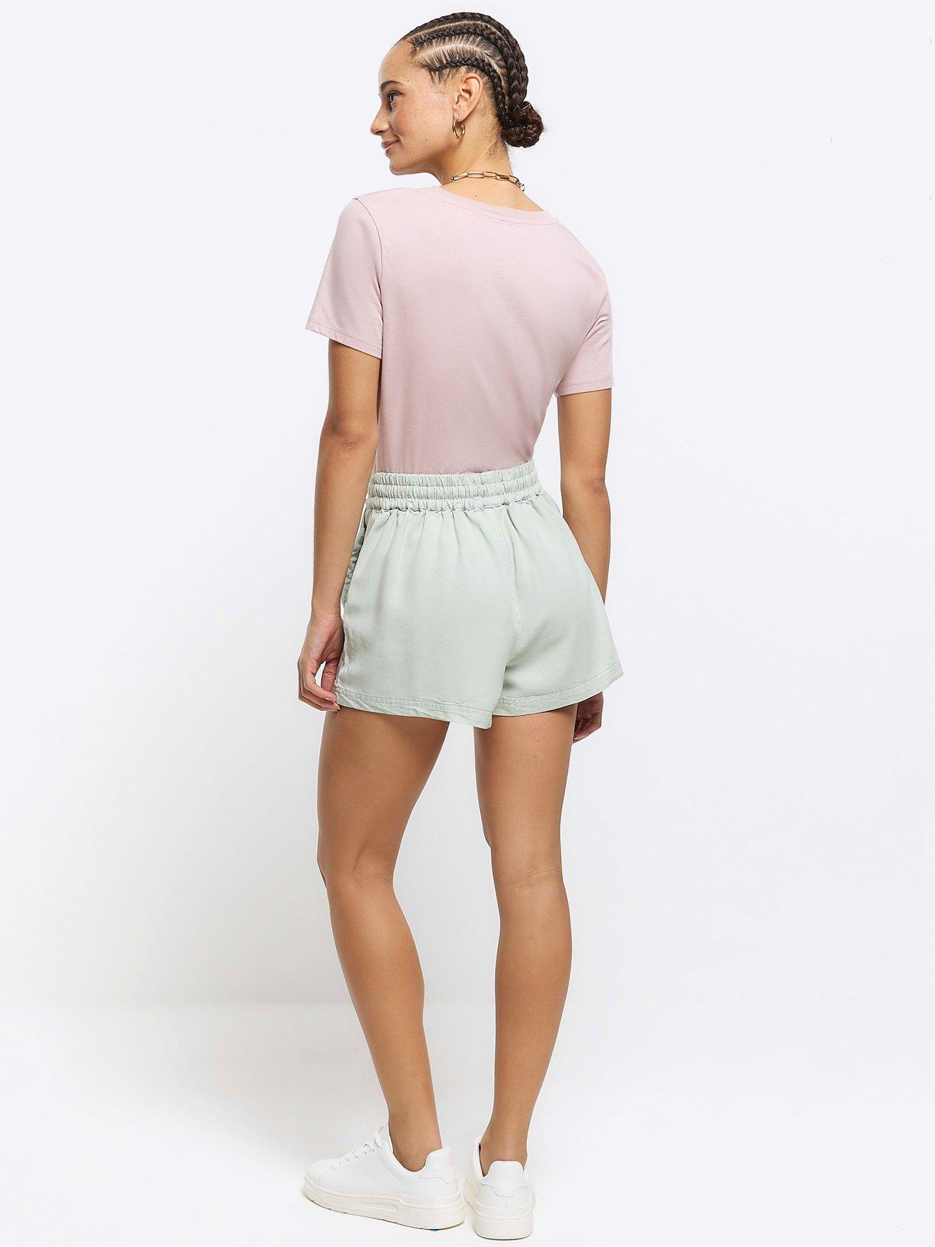 river-island-tie-waist-shorts-light-greenstillFront