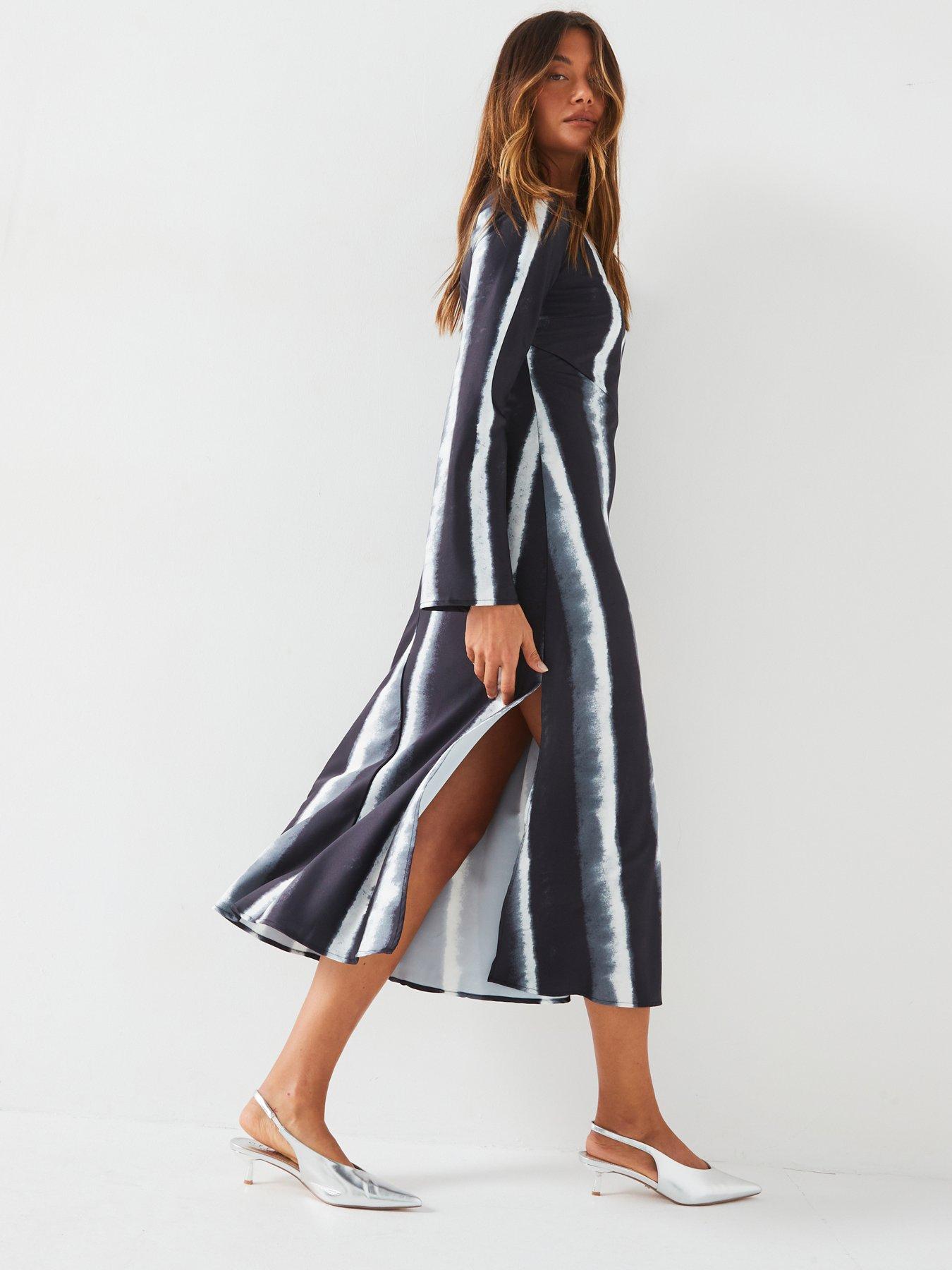Image of V by Very Satin Bias Cut Midi Dress - White/Black