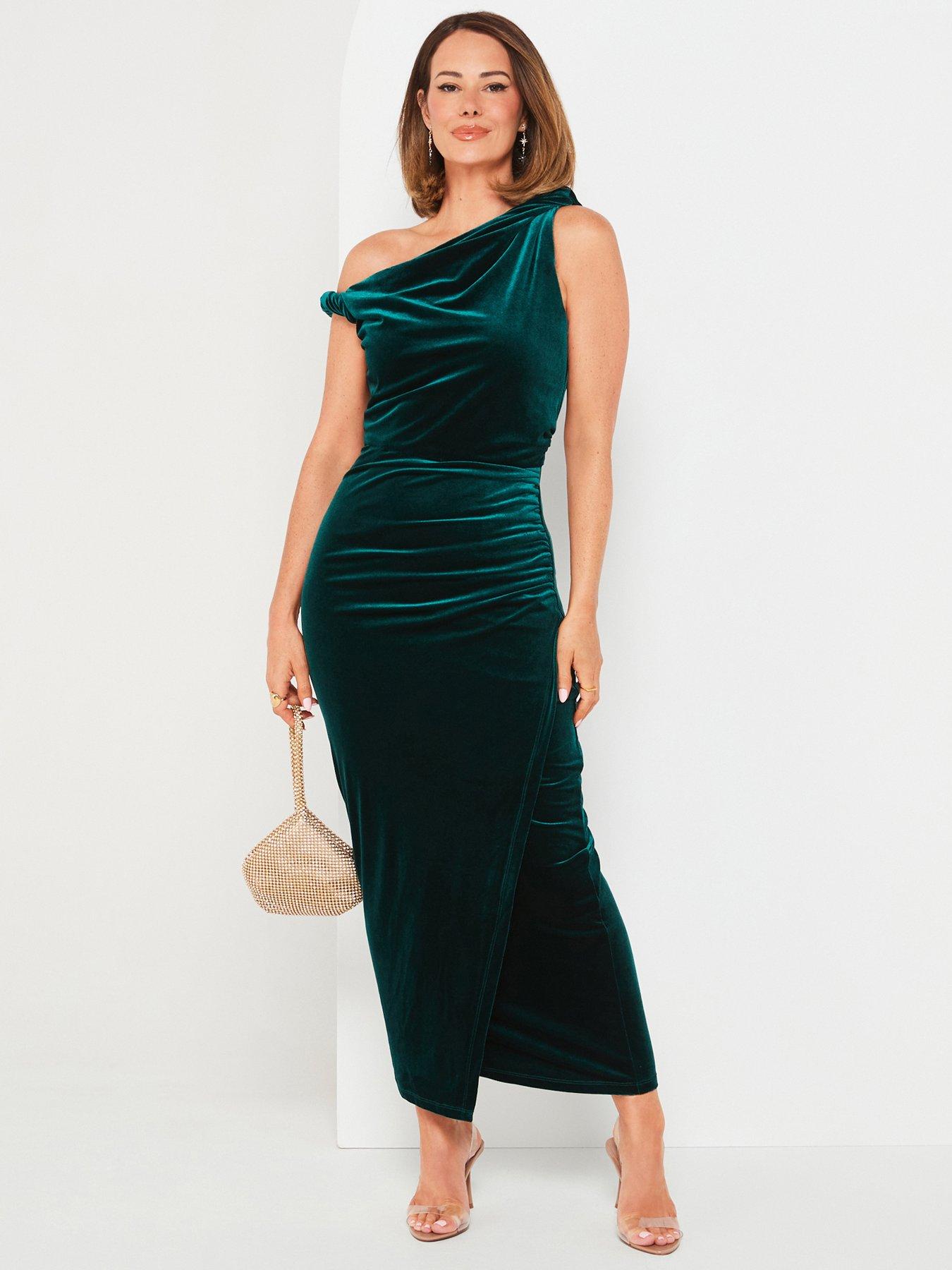 undefined X Carol Byrne Asymmetric Twist Velvet Pencil Dress - Green