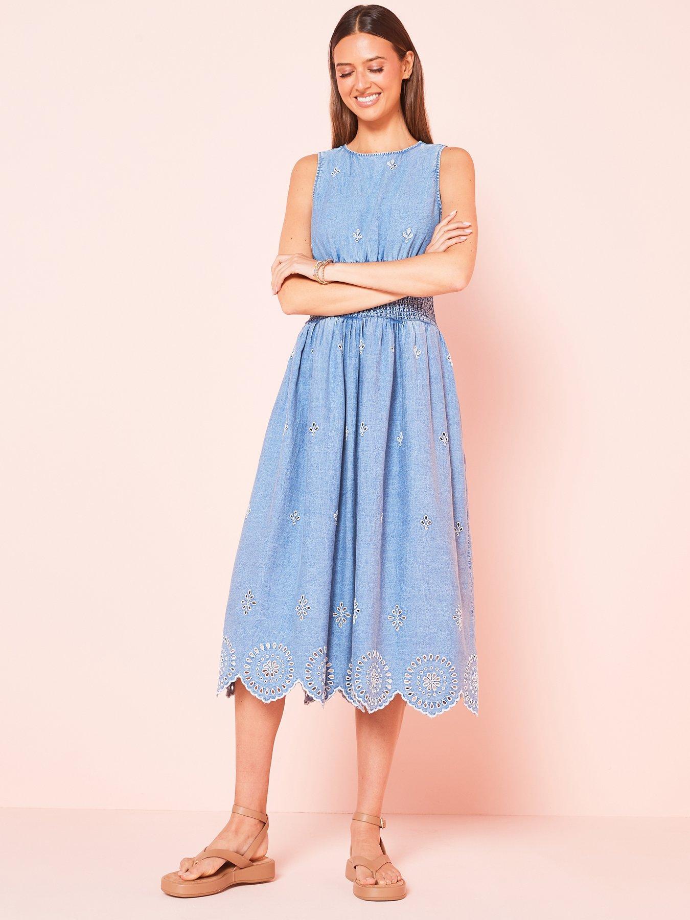 river-island-shirred-waist-midi-dress-bluedetail