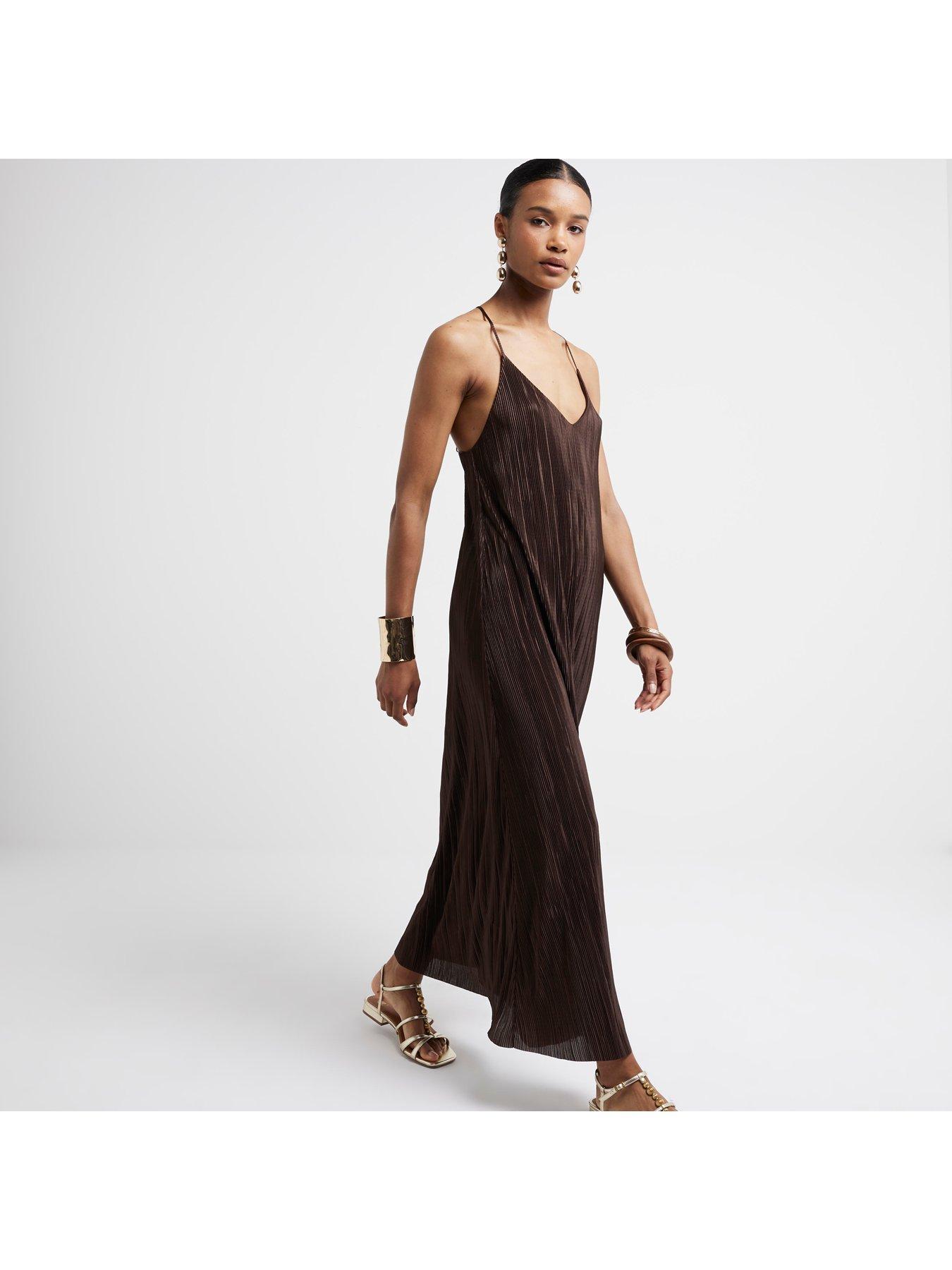 river-island-plisse-maxi-dress-dark-brownstillFront