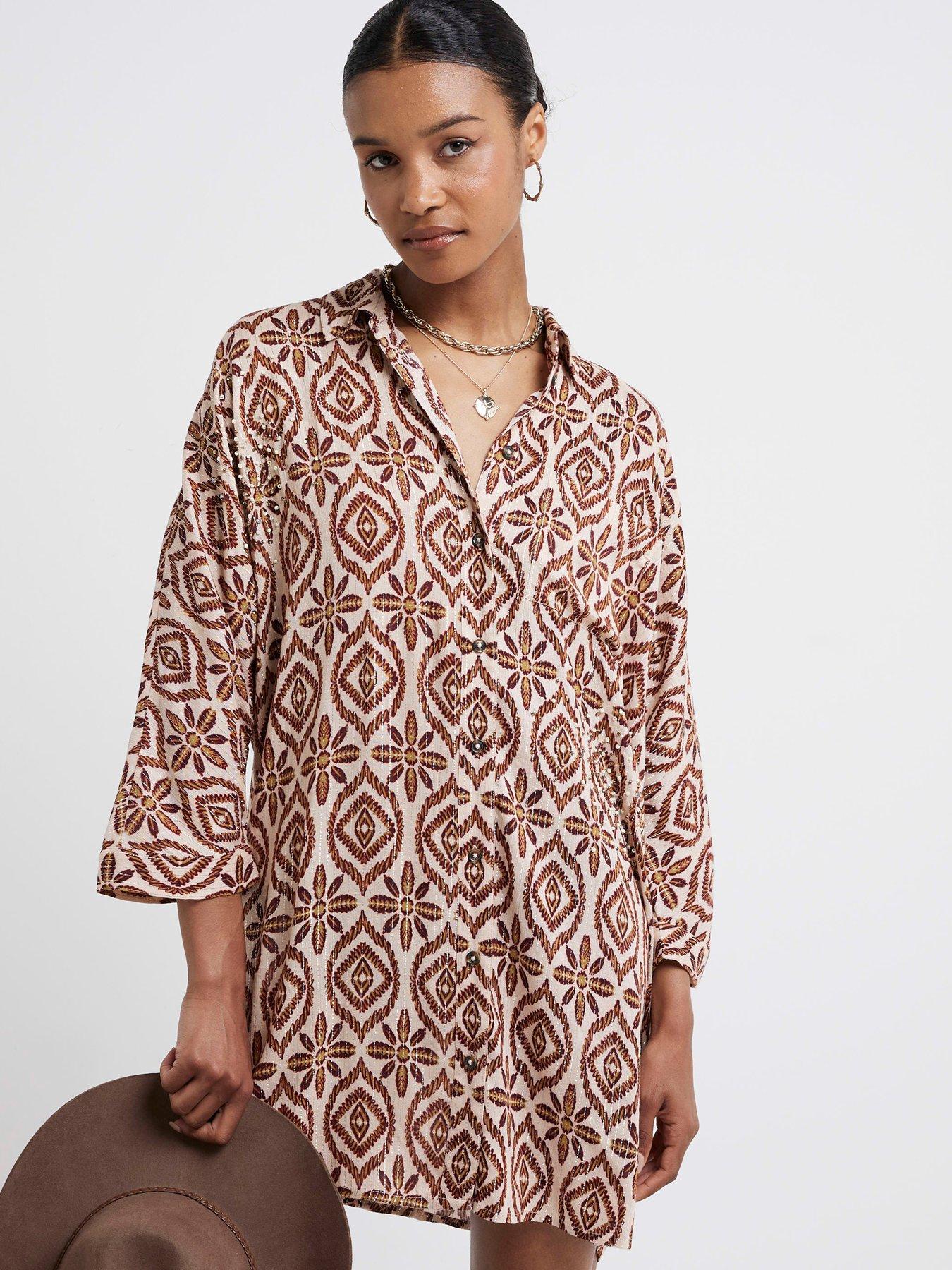 river-island-longline-embellished-shirt-brown