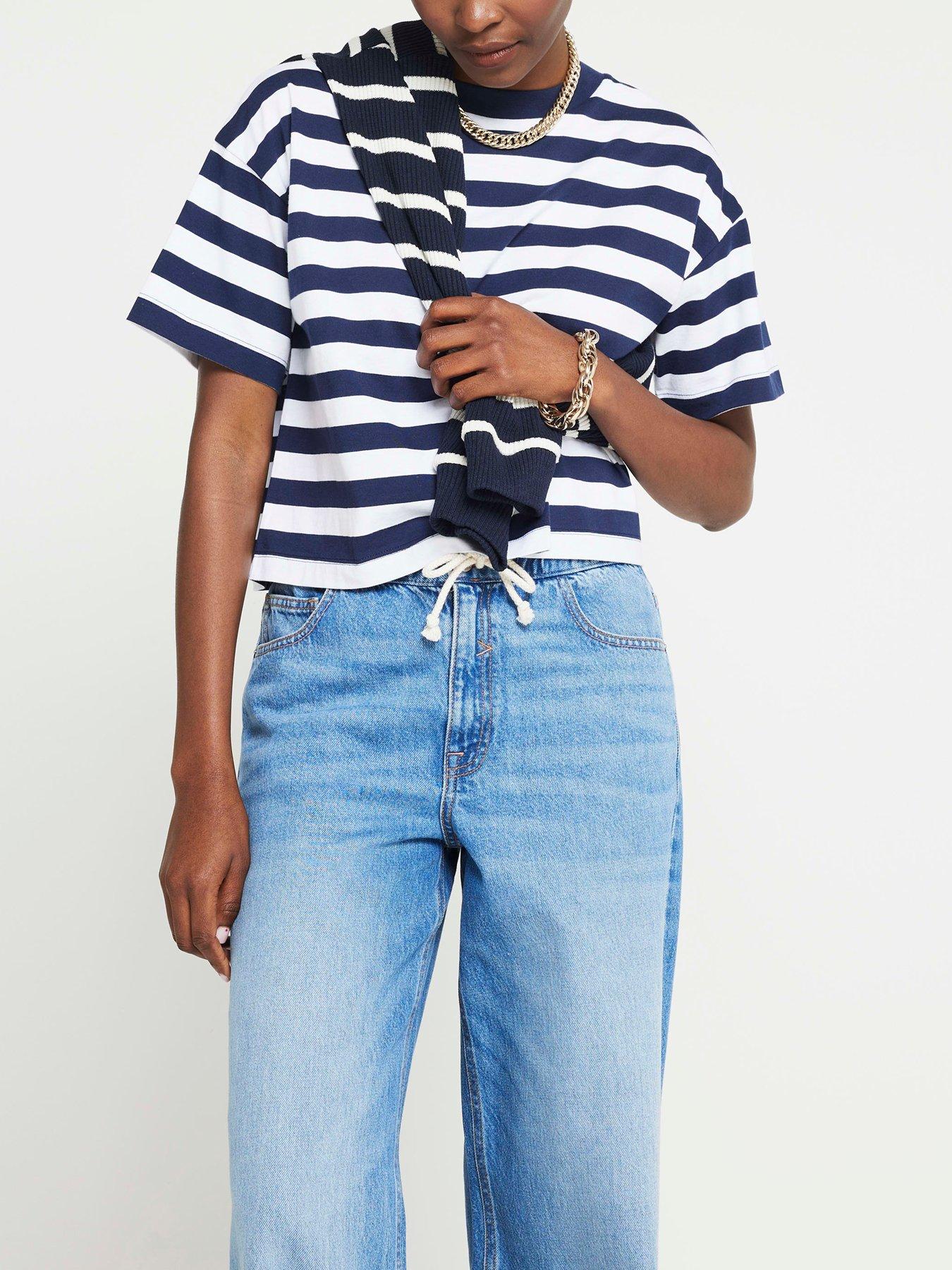 river-island-stripe-boxy-chopped-t-shirt-dark-blueoutfit