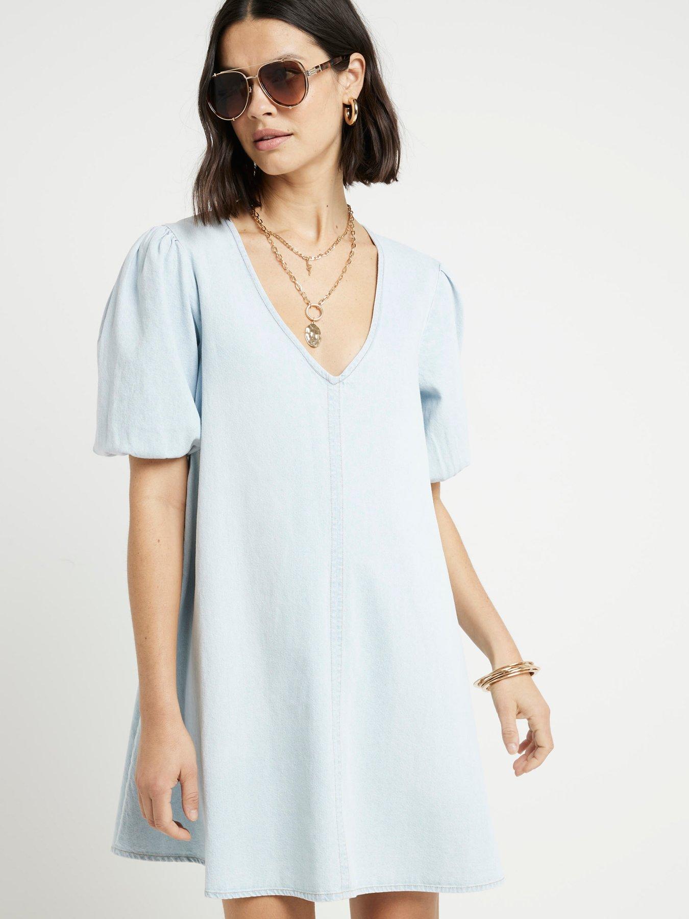 river-island-pull-sleeve-mini-dress-light-denim