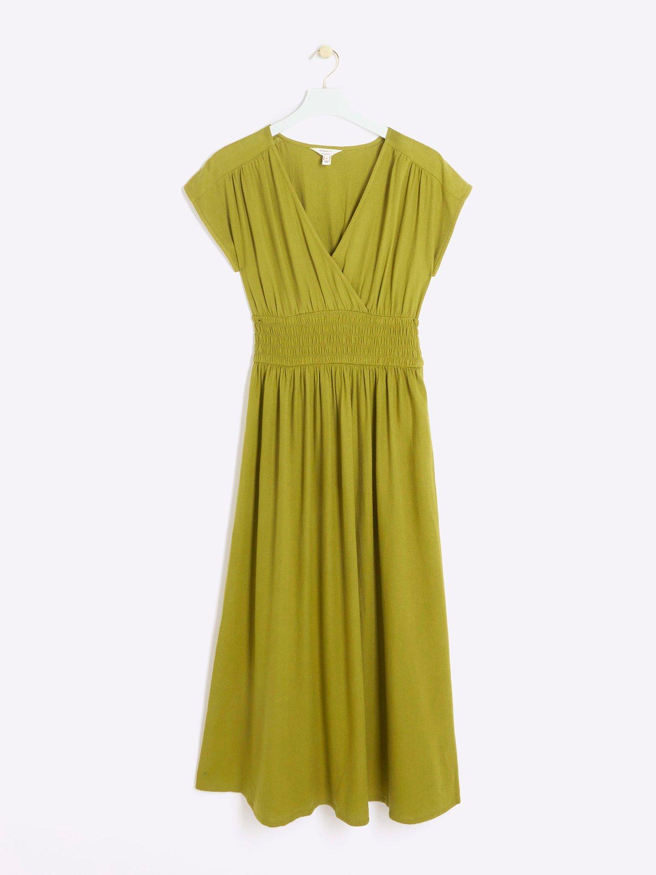 river-island-shirred-wrap-linen-dress-khakioutfit