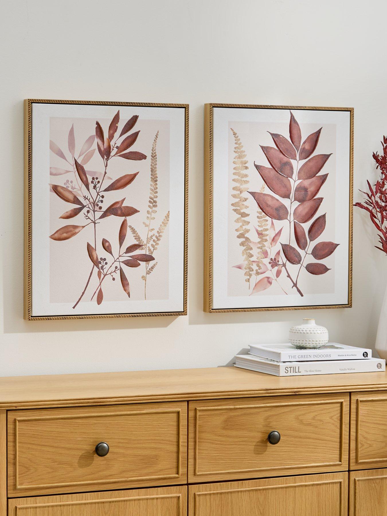 Image 1 of 6 of Very Home Set of 2 Dried Leaf Canvas 50x40cm