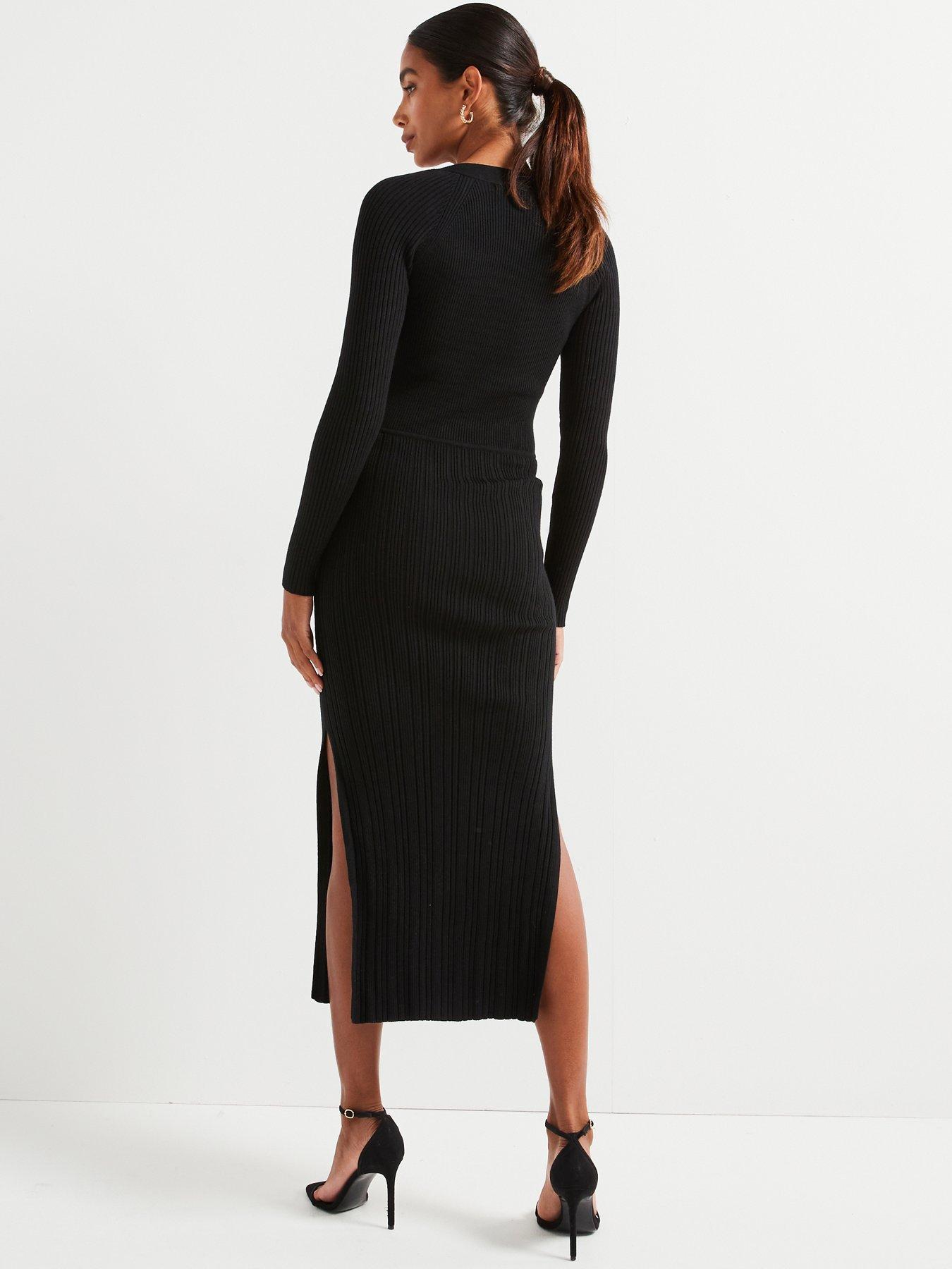 v-by-very-ruched-front-knitted-pencil-dress-blackstillFront