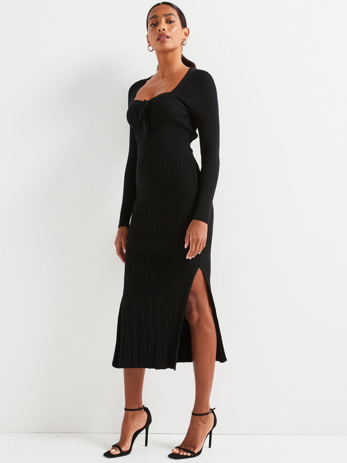 v-by-very-ruched-front-knitted-pencil-dress-blackback