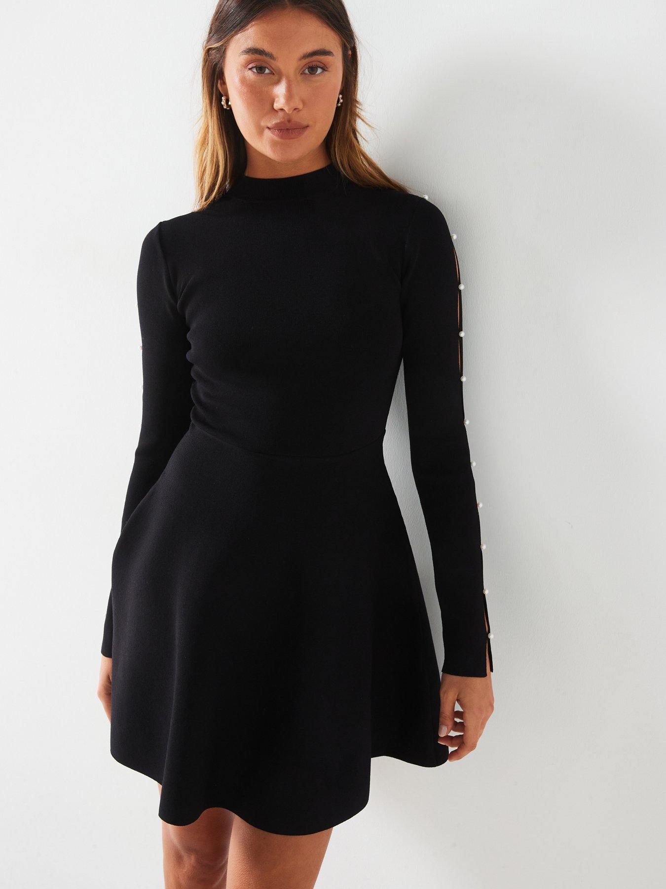 v-by-very-compact-knitted-skater-dress-blackdetail