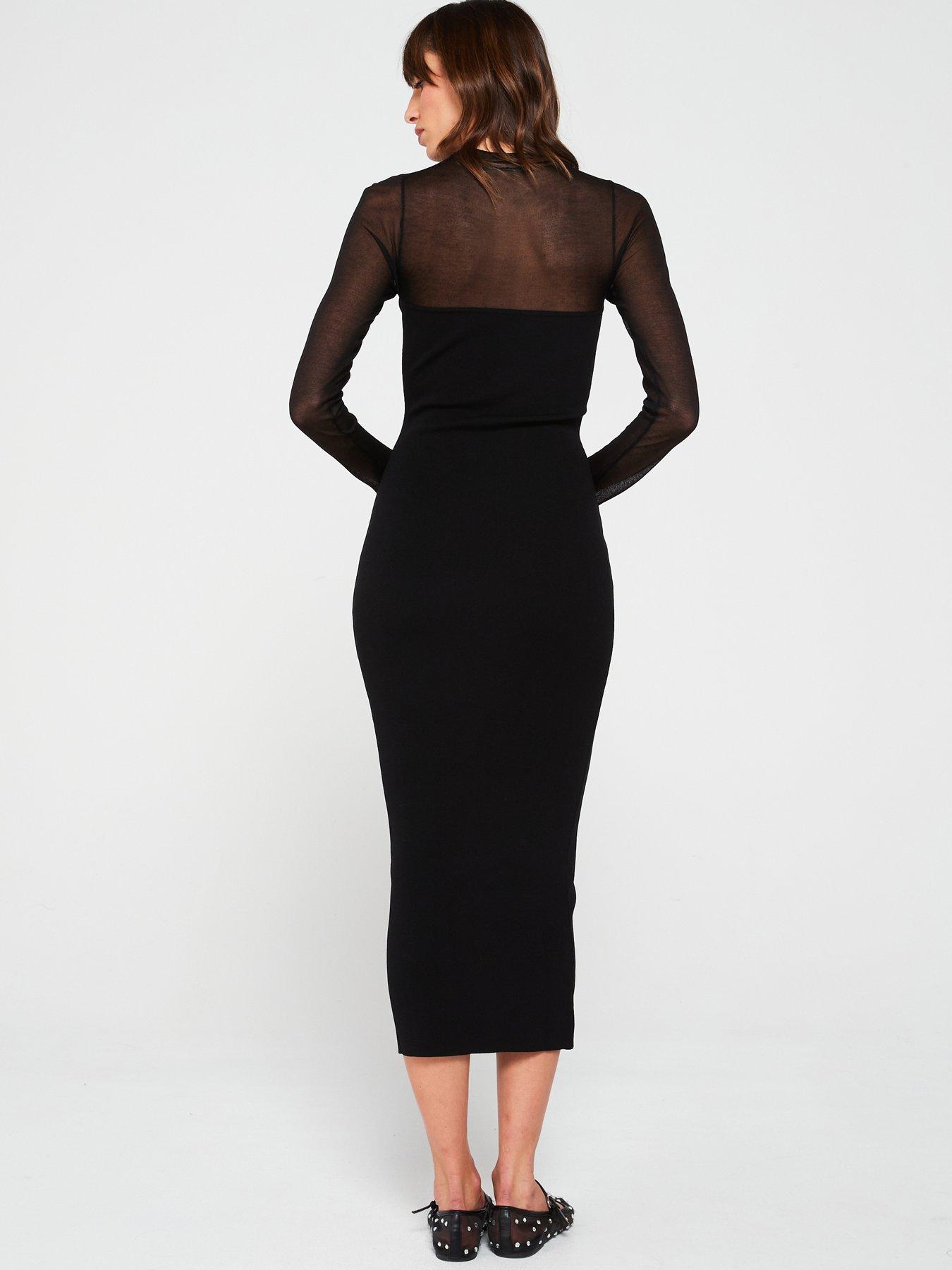 v-by-very-mesh-yoke-compact-knit-pencil-dress-blackstillFront