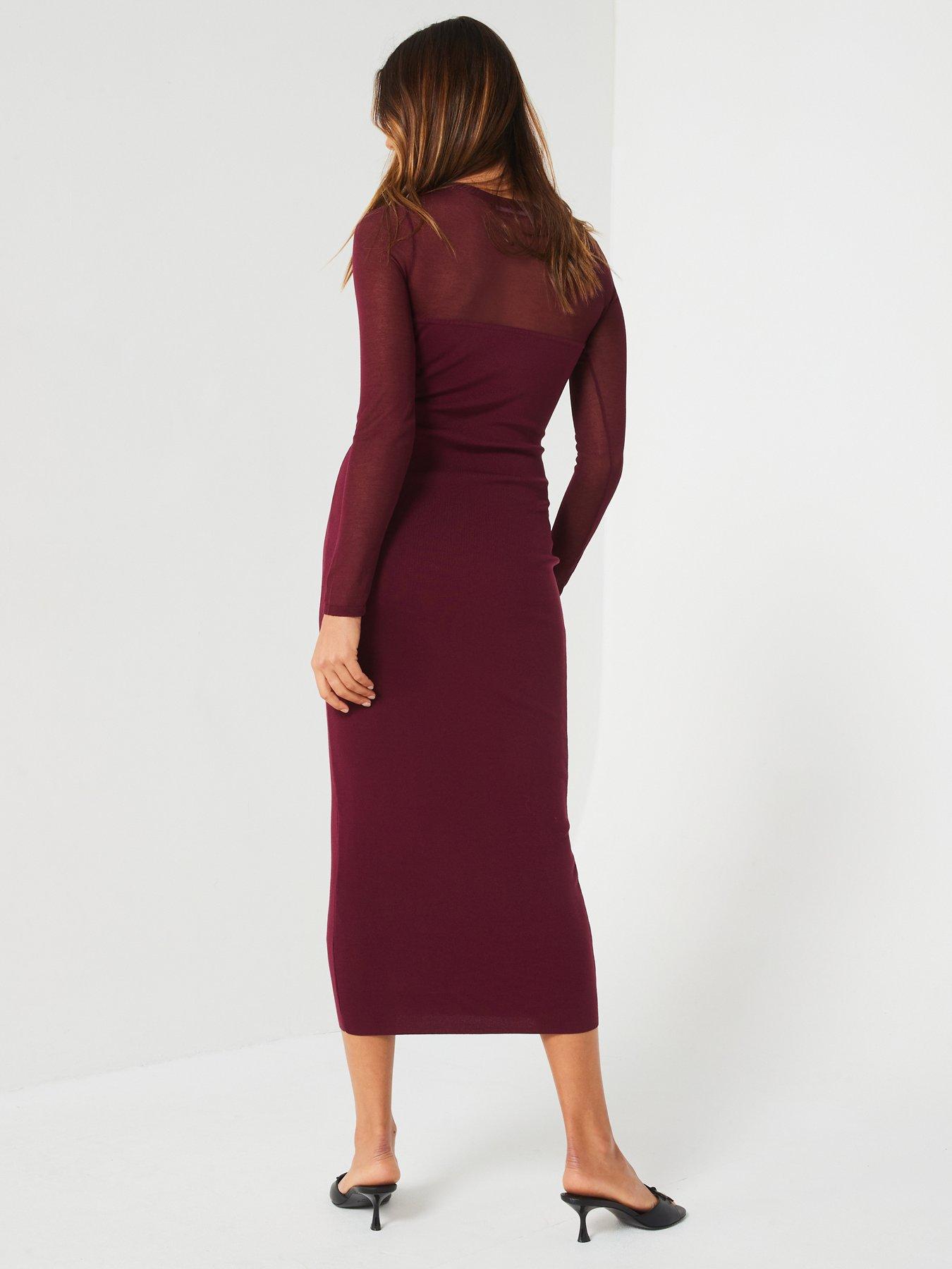 v-by-very-mesh-yoke-compact-knit-pencil-dress-dark-redstillFront