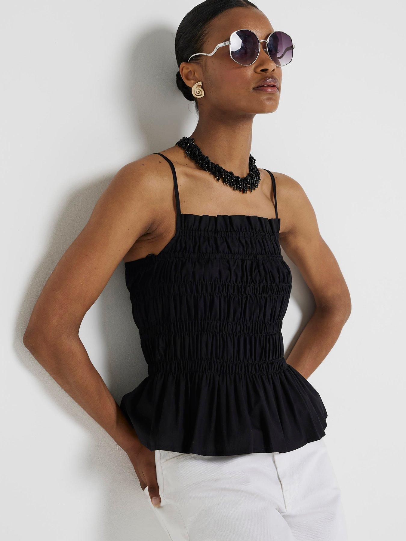 river-island-ruched-cami-top-blackfront