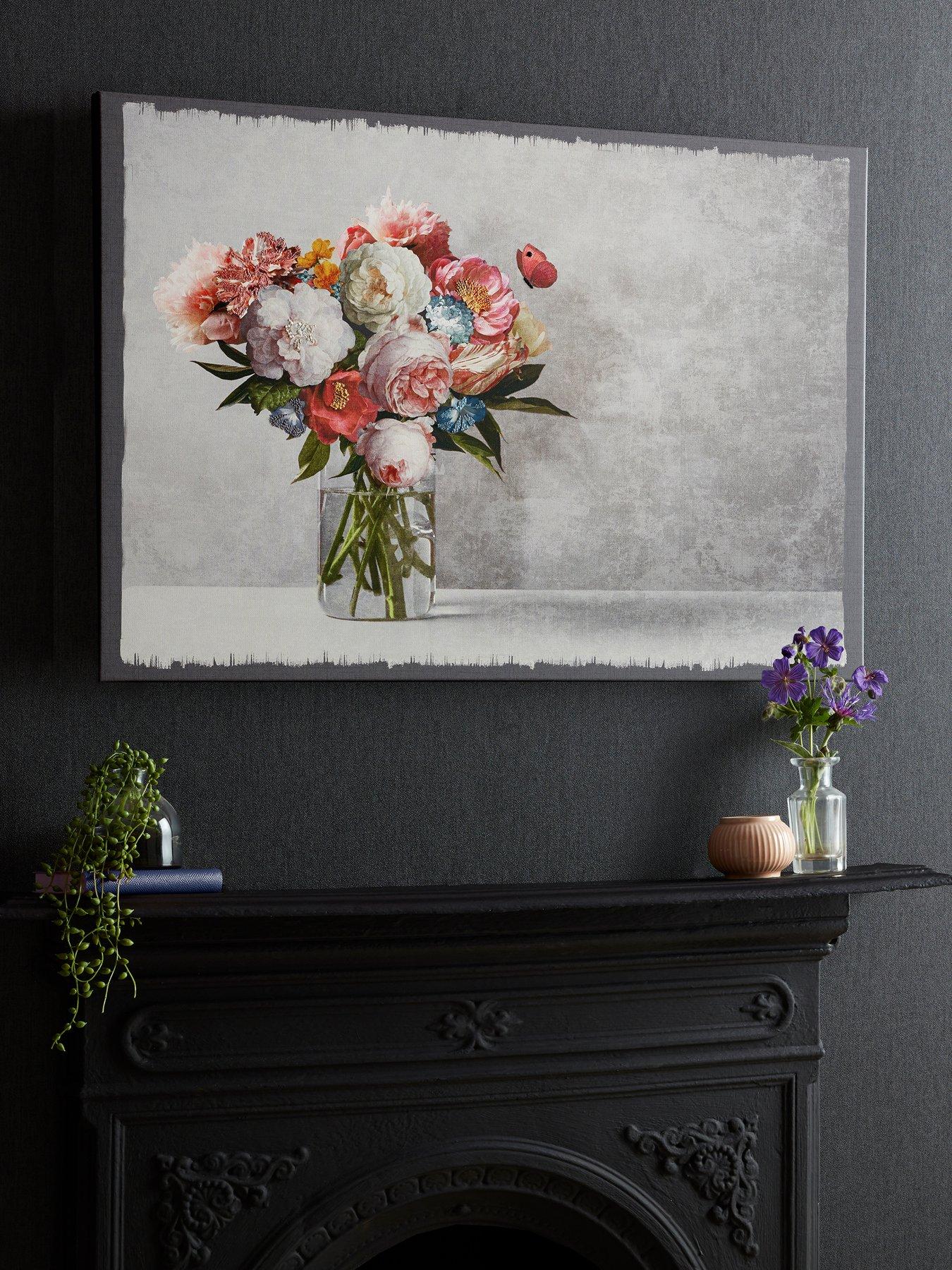 Image of Art For The Home Art For The Home Bouquet Blooms Canvas With Stitching Embellishment