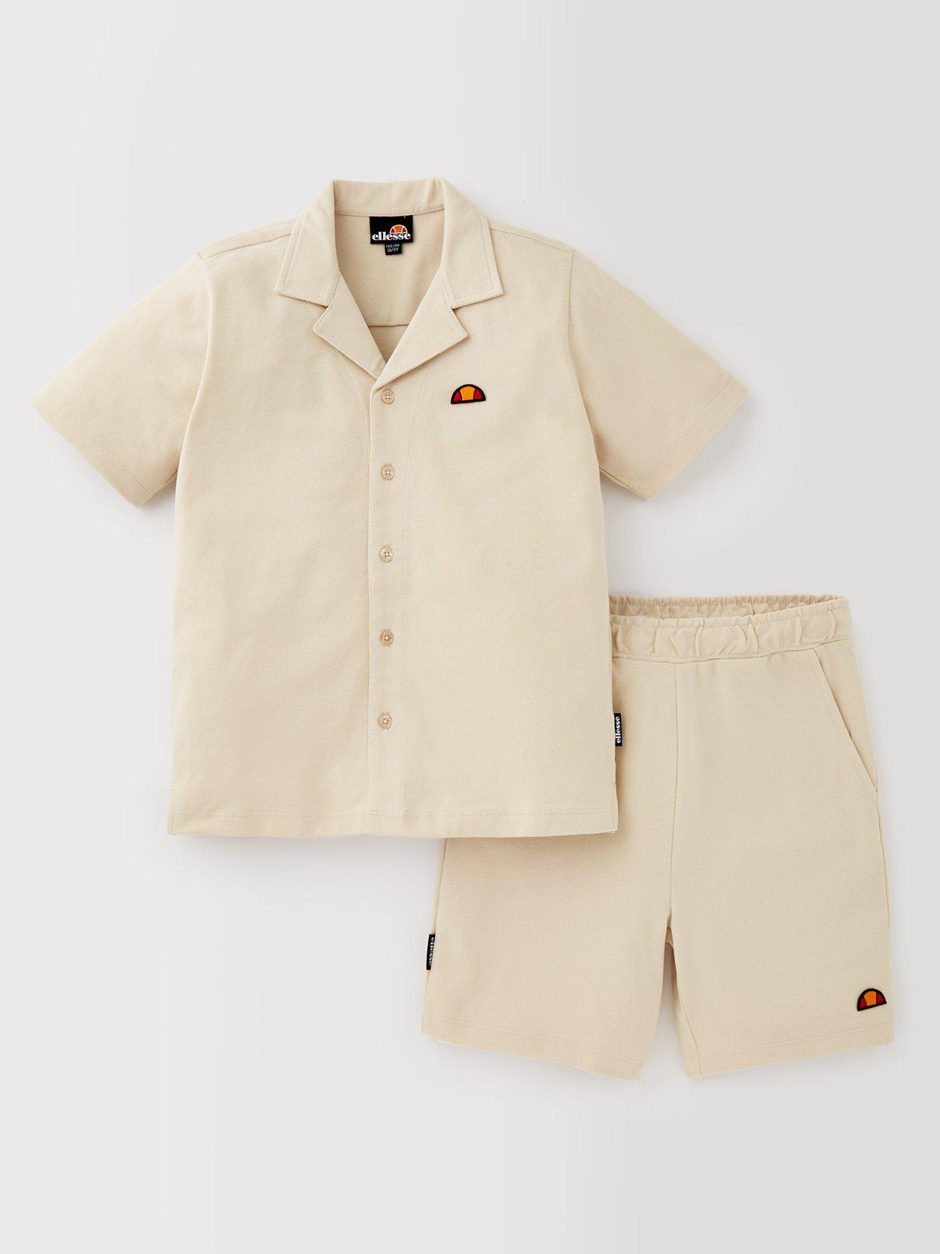 ellesse-junior-boys-jonita-shirts-short-set-light-brown