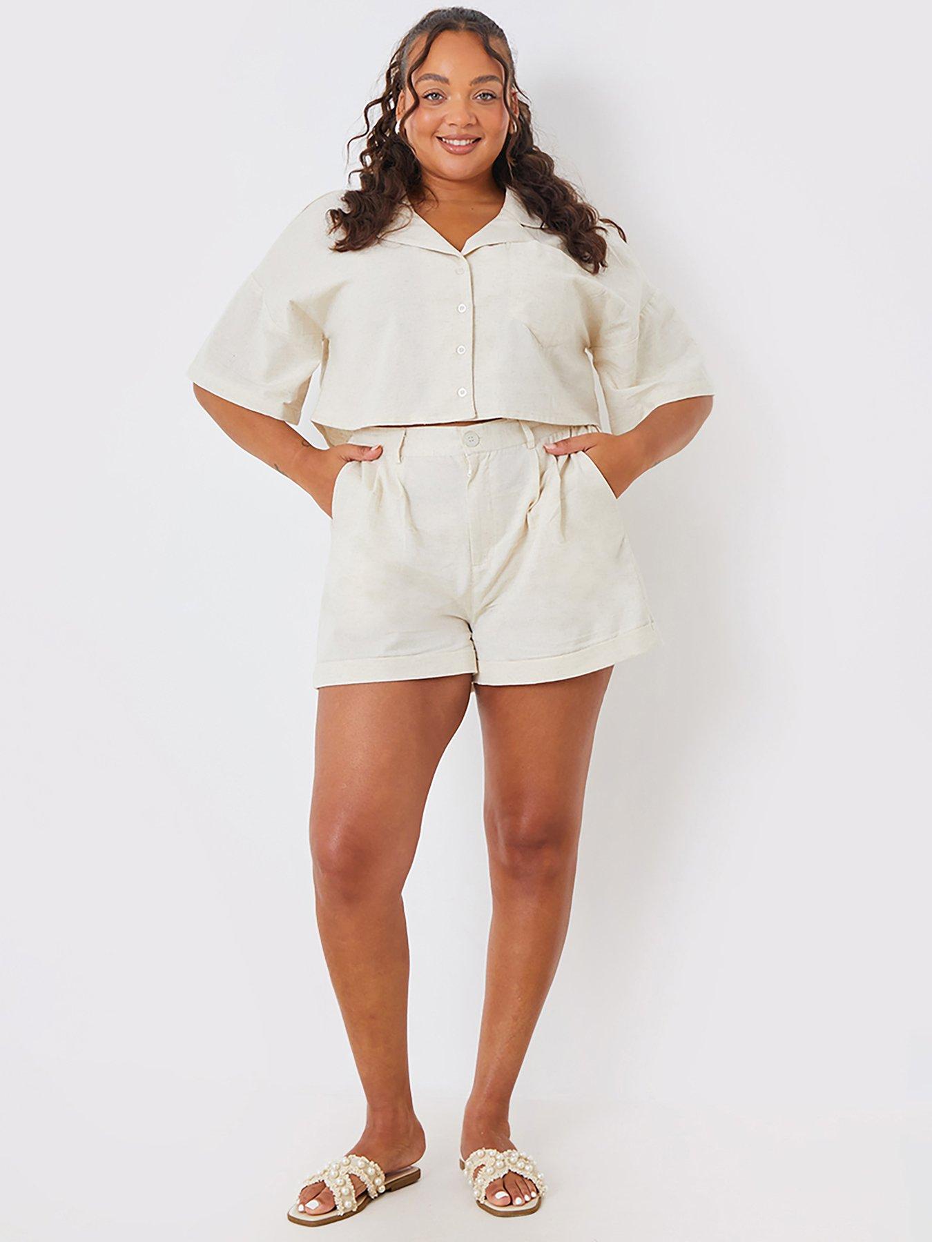 in-the-style-hannah-brown-stone-linen-look-tailored-shortsback