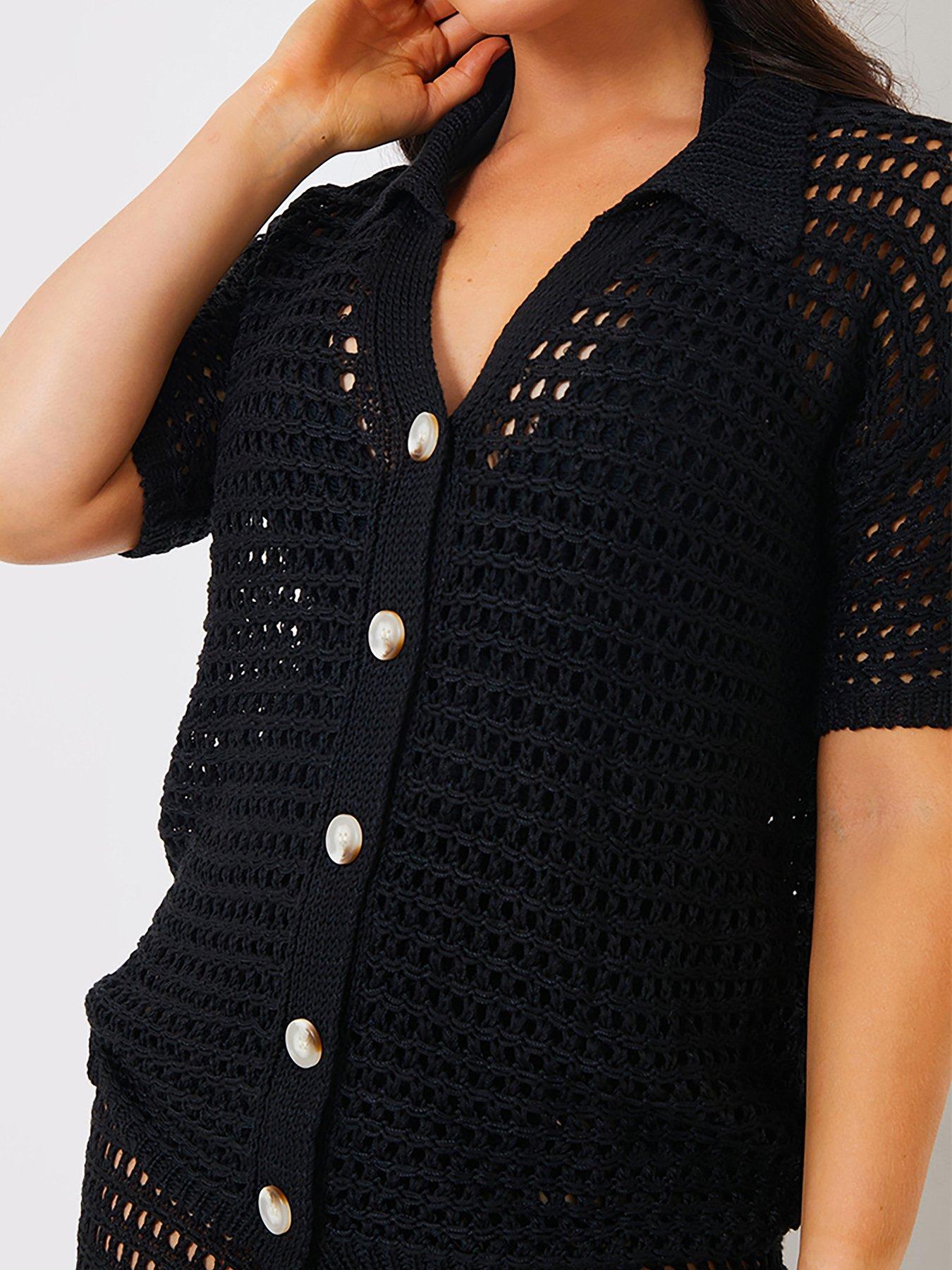 in-the-style-hannah-brown-black-crochet-button-down-co-ord-shirtoutfit