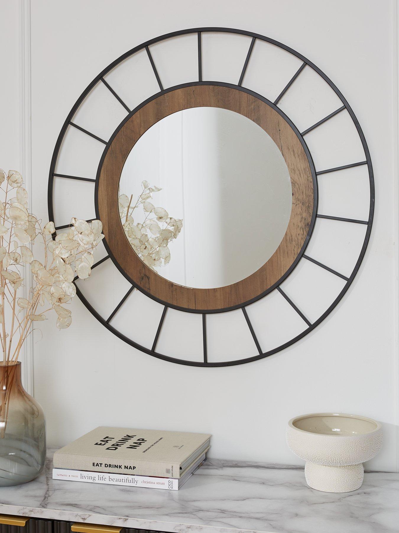 Image 1 of 6 of The Very Collection Black Wire Edge Mirror with Wooden Inner Frame 80cm