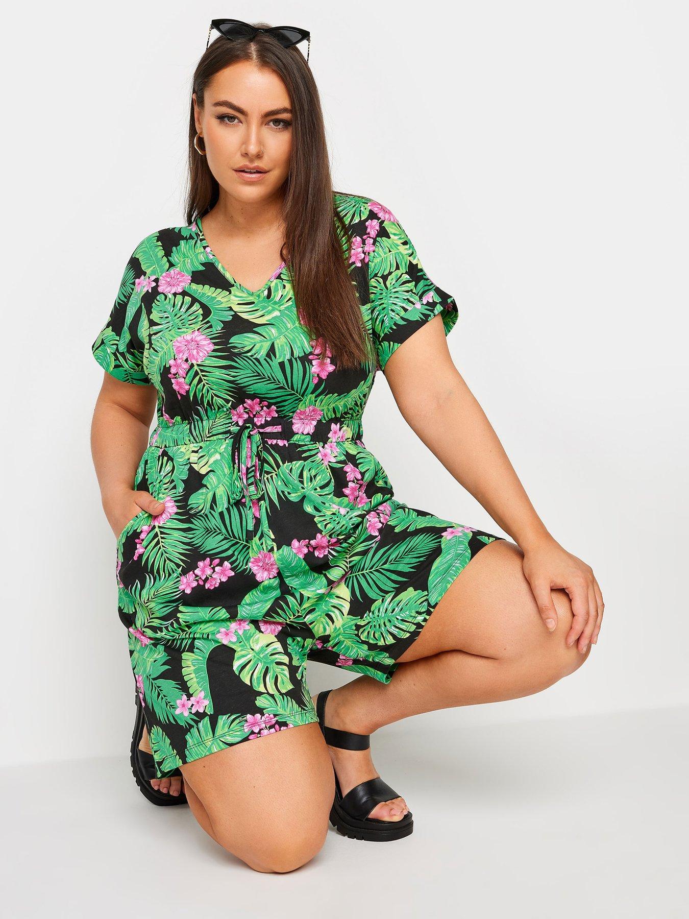 yours-curve-t-shirt-drawcord-playsuit-greenpink