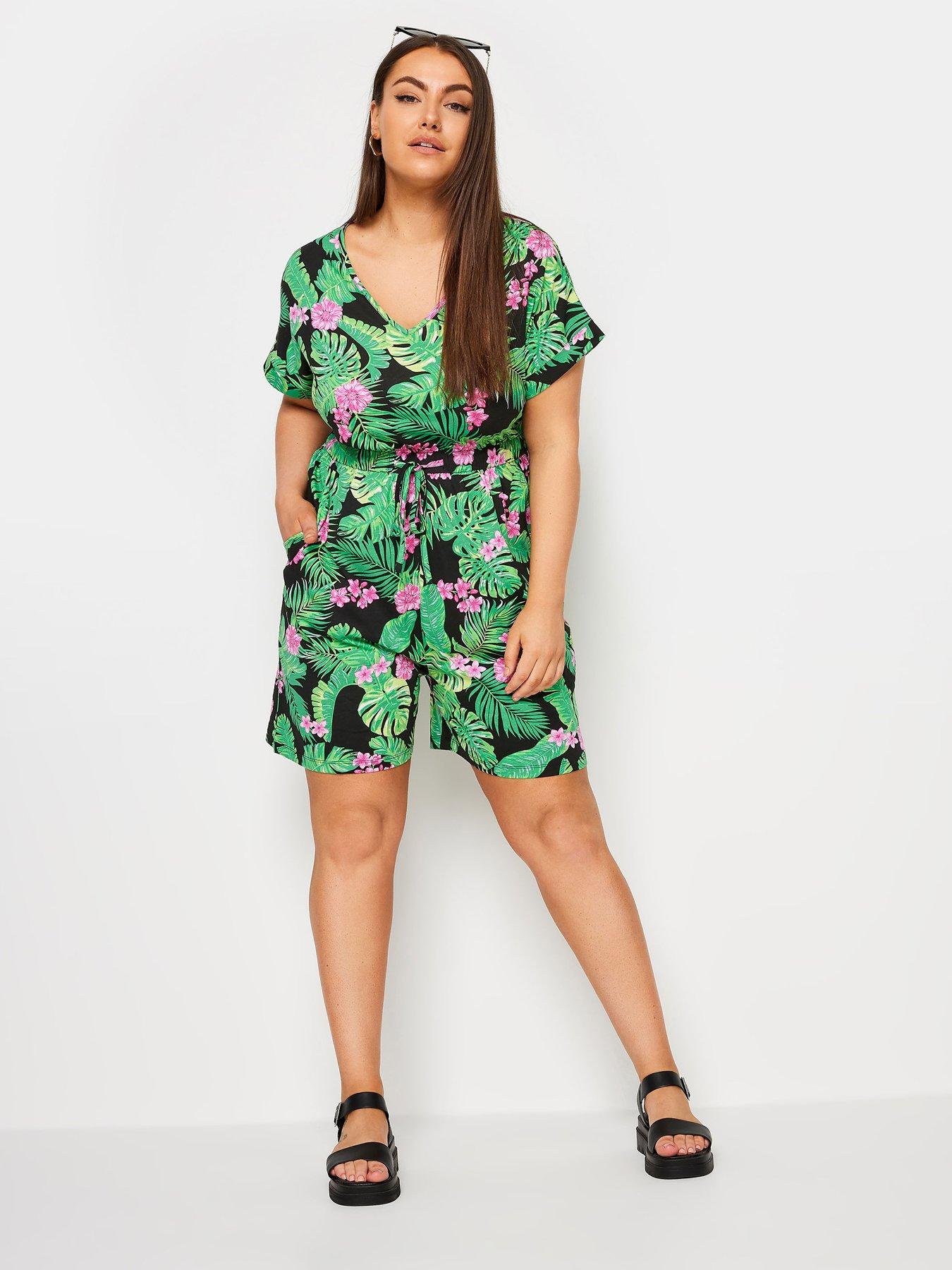 yours-curve-t-shirt-drawcord-playsuit-greenpinkback