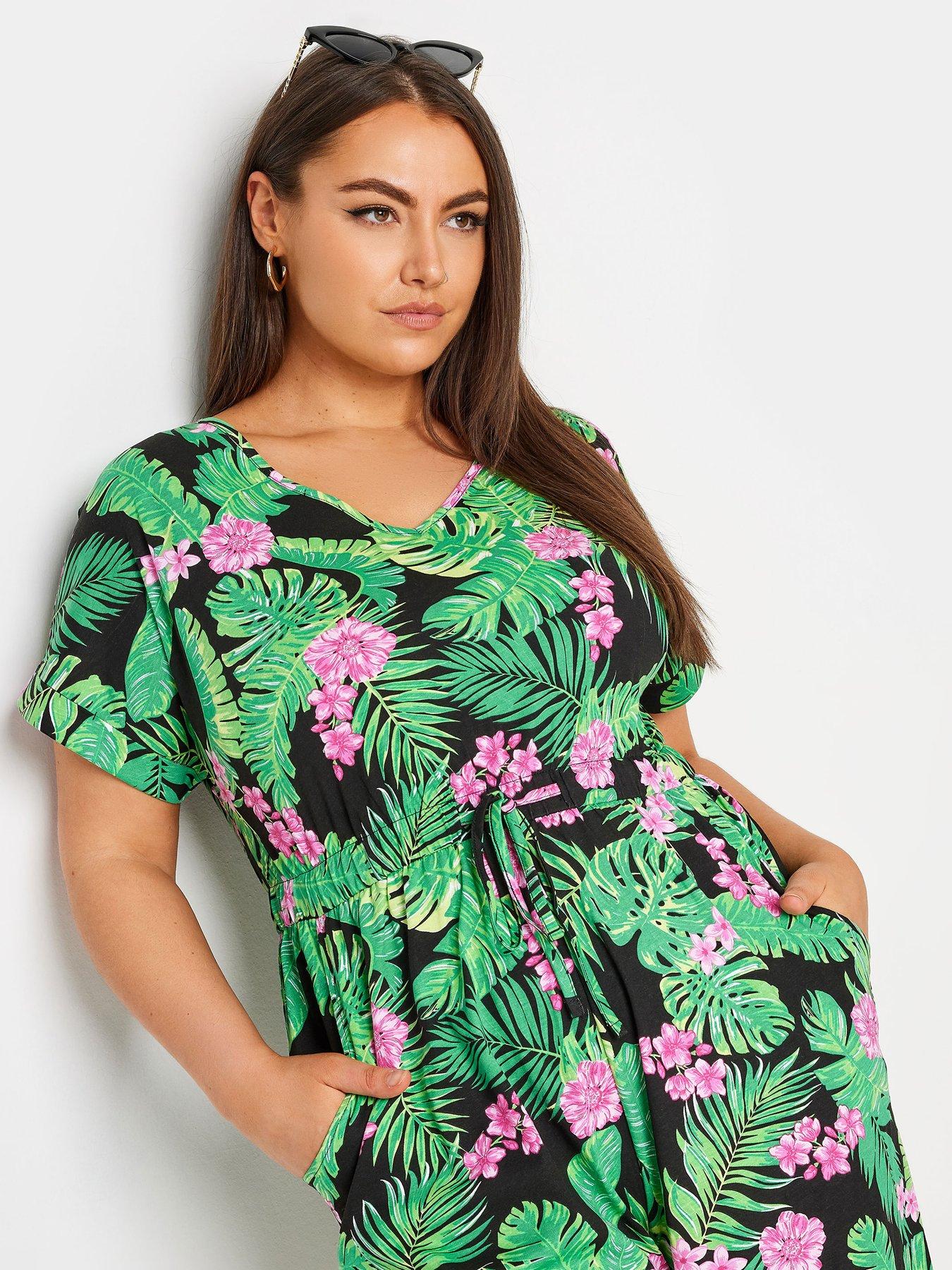 yours-curve-t-shirt-drawcord-playsuit-greenpinkoutfit