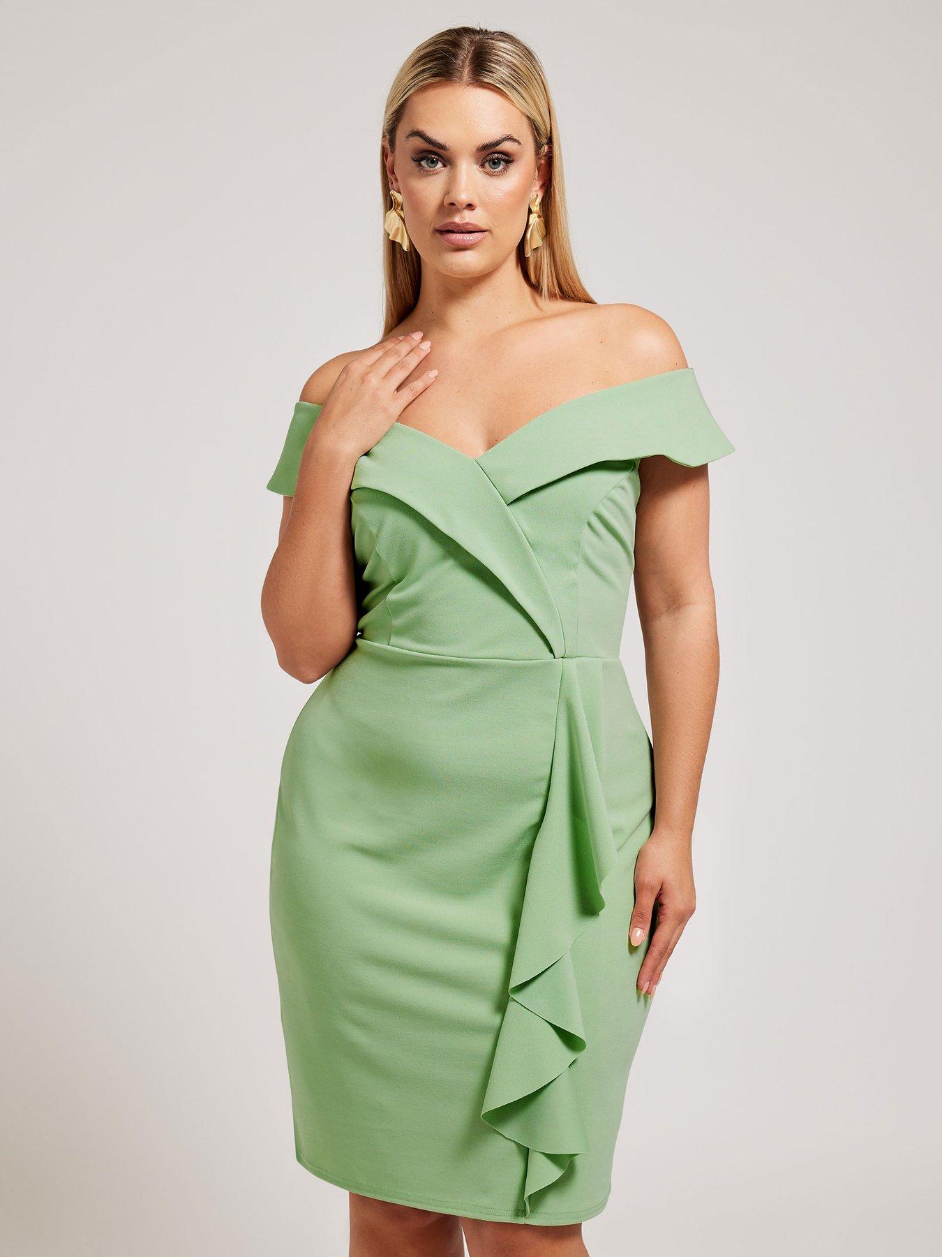 yours-curve-tuxedo-frill-shift-dress-green