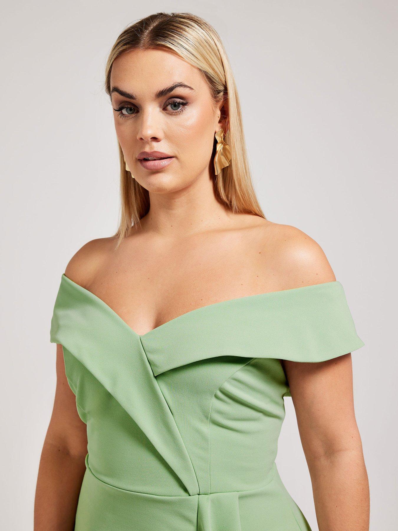 yours-curve-tuxedo-frill-shift-dress-greenoutfit