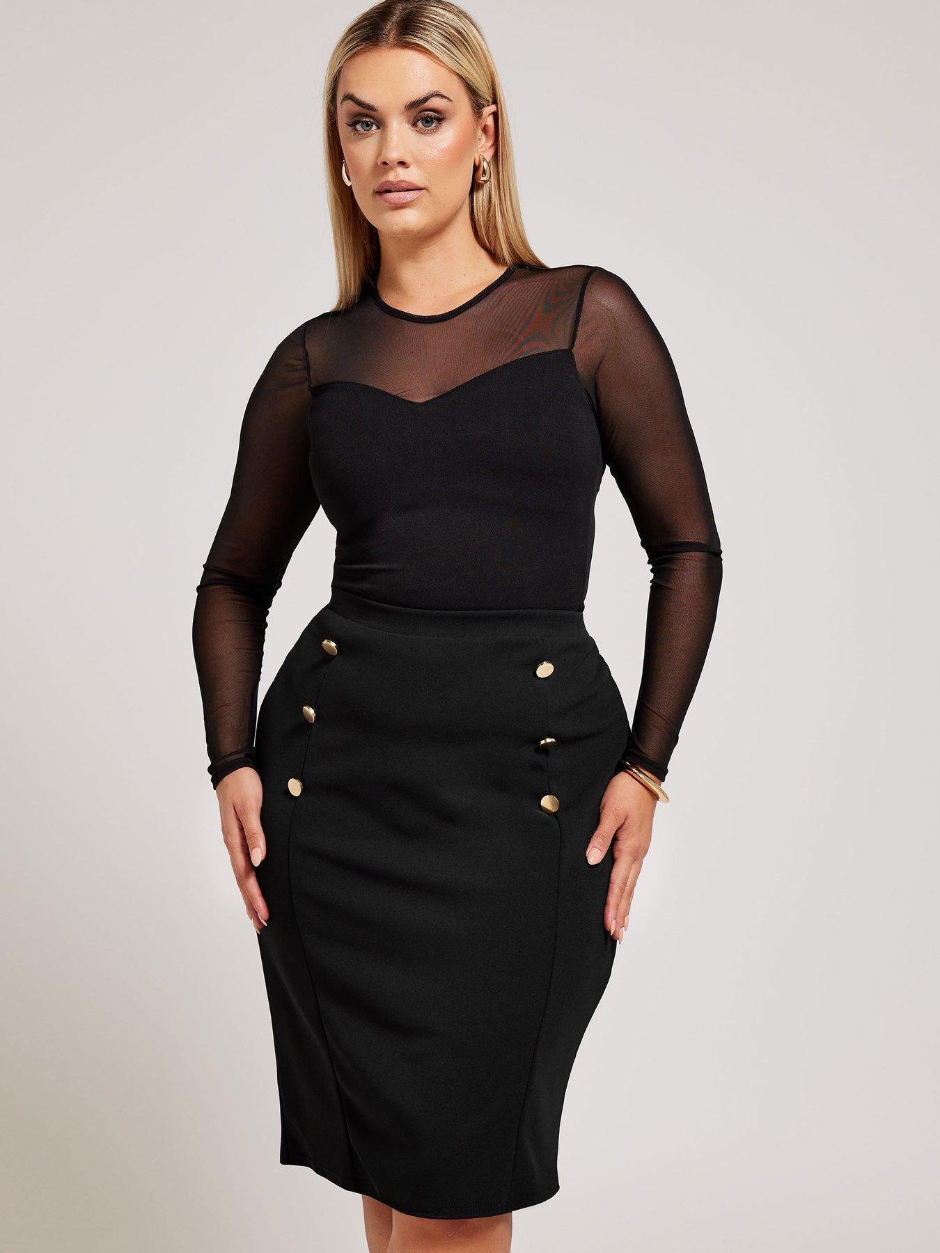 yours-curve-button-detail-pencil-skirt-black