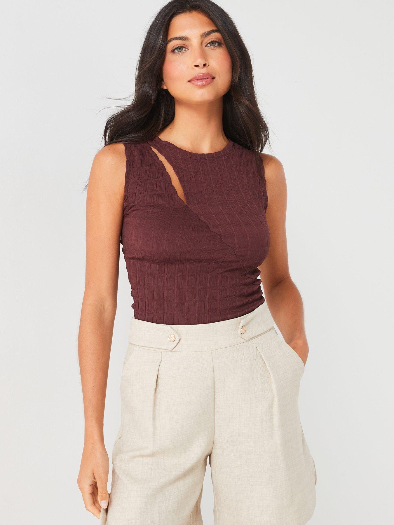 v-by-very-sleevelessnbsptextured-cut-out-top-brown