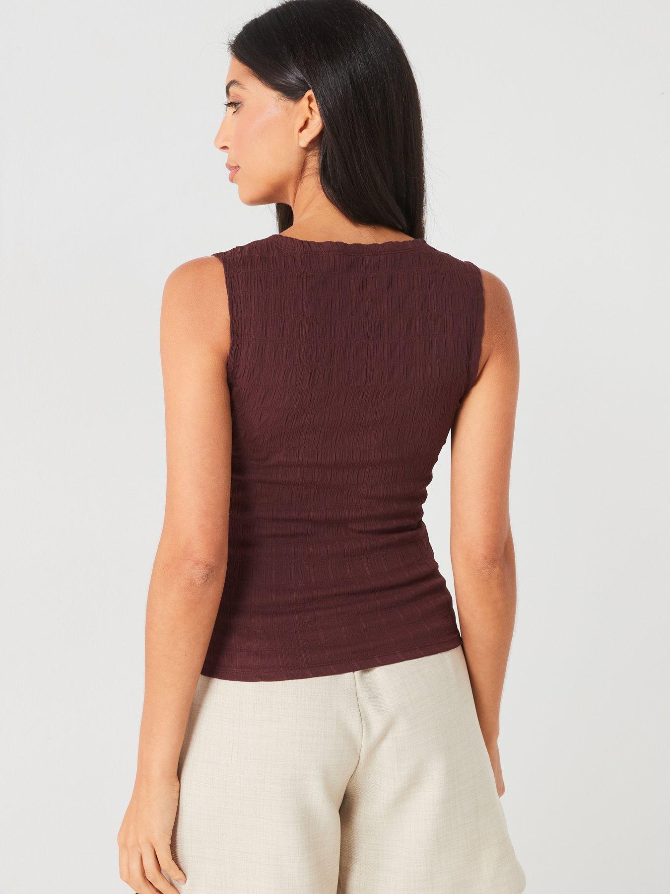 v-by-very-sleevelessnbsptextured-cut-out-top-brownstillFront