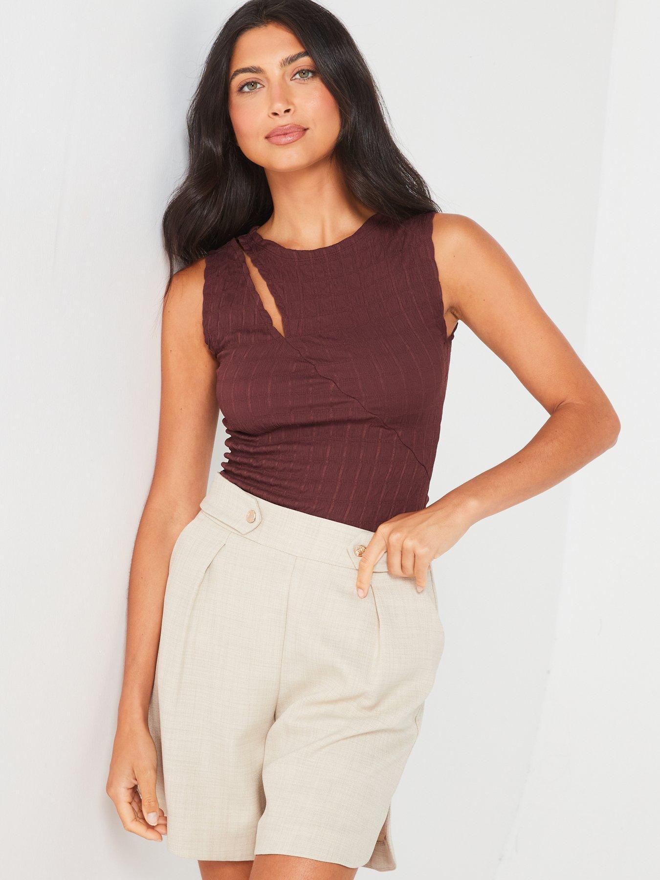 v-by-very-sleevelessnbsptextured-cut-out-top-browndetail