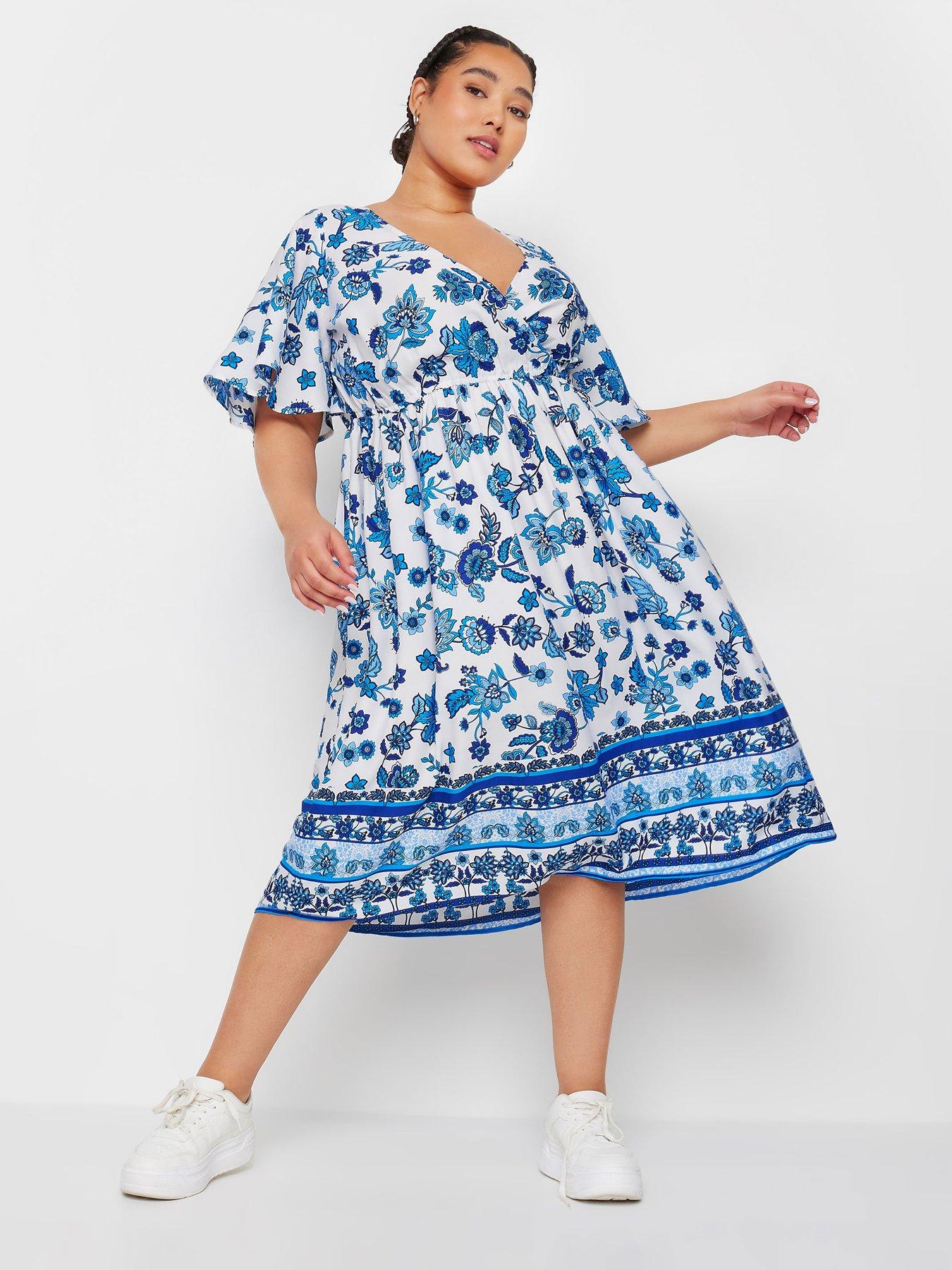 yours-curve-border-puff-sleeve-midaxi-dress-blue-med