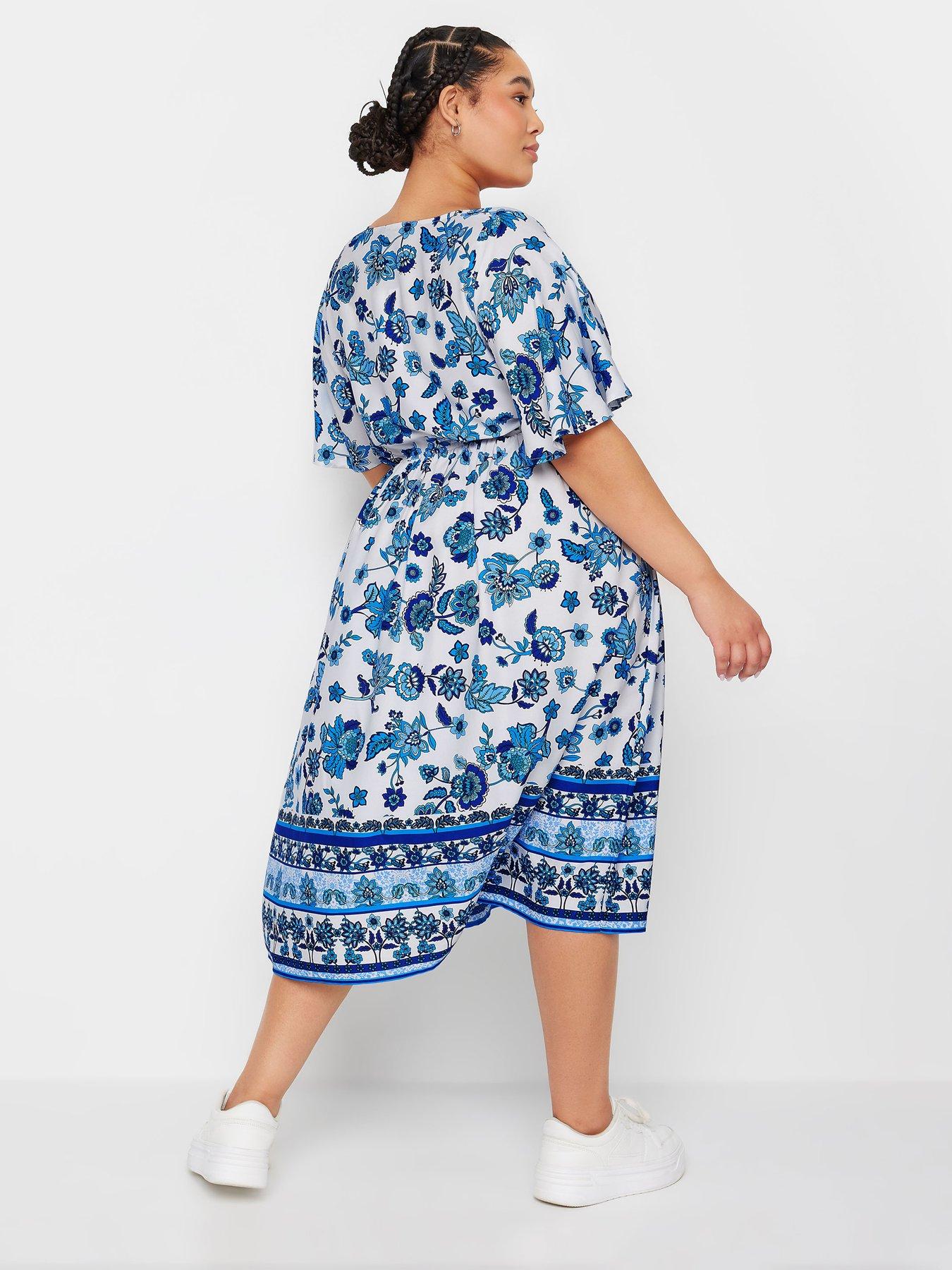 yours-curve-border-puff-sleeve-midaxi-dress-blue-medstillFront