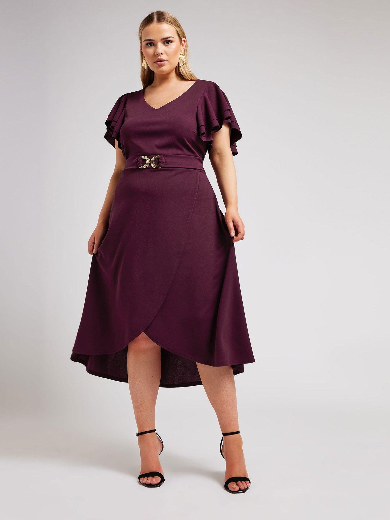 yours-curve-wrap-tulip-skirt-buckle-dress-purple