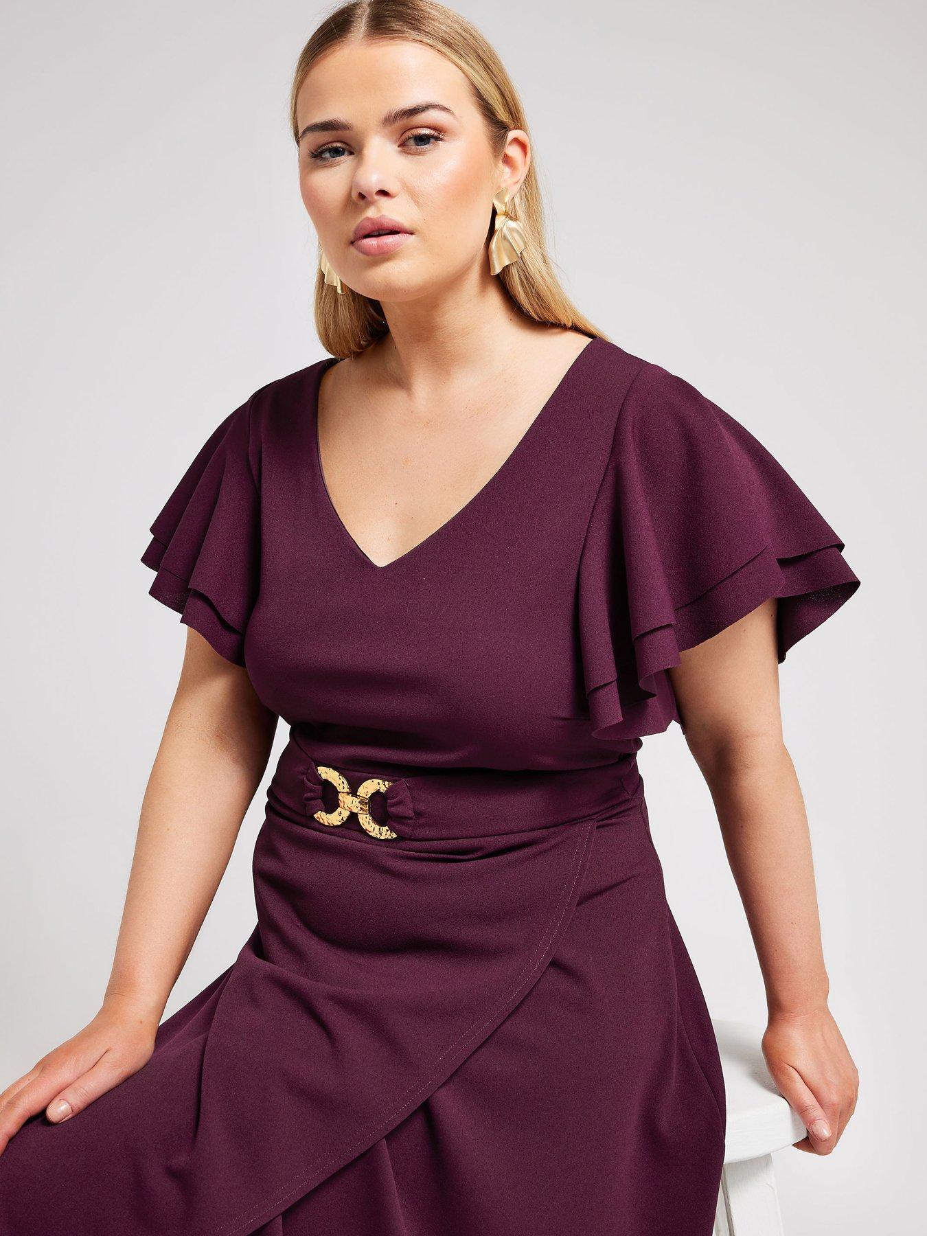 yours-curve-wrap-tulip-skirt-buckle-dress-purpleoutfit