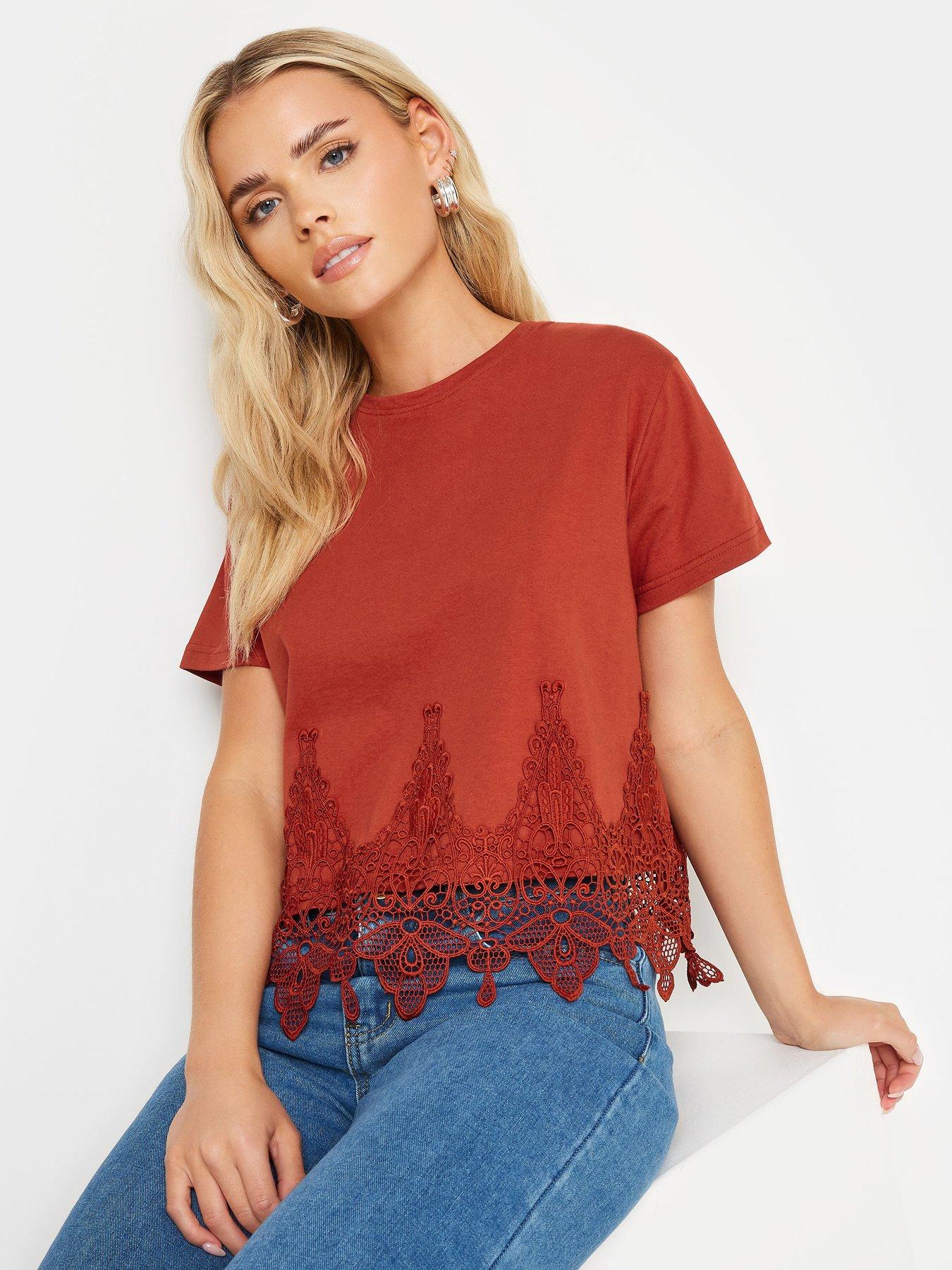 pixiegirl-petite-rust-crochet-hem-t-shirt-red