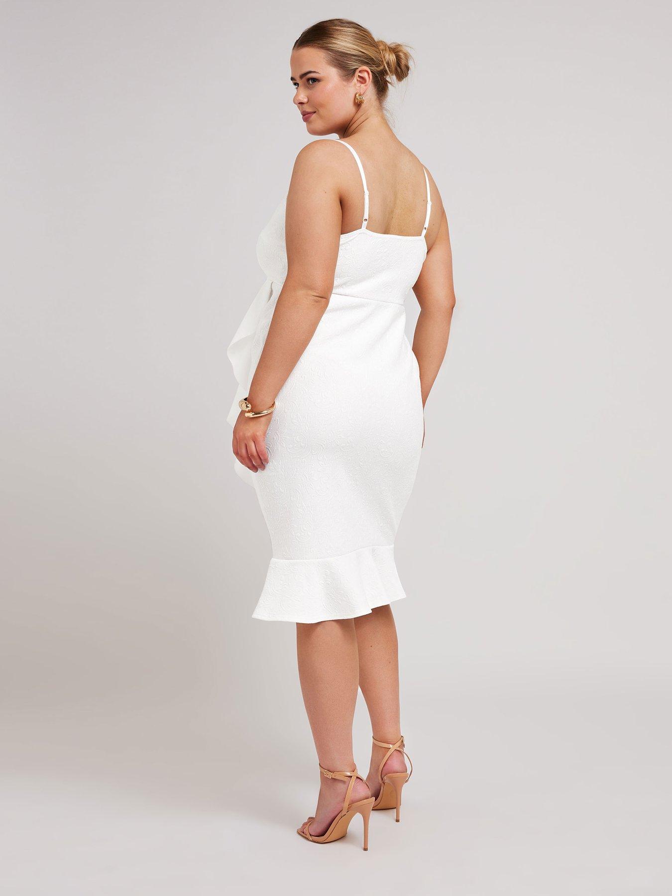 yours-curve-jacquard-ruffle-wrap-dress-whitestillFront