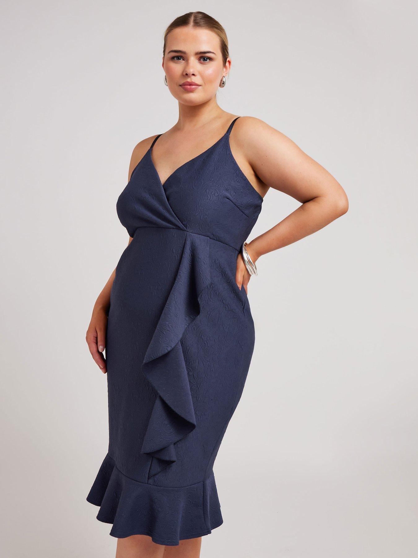 yours-curve-jacquard-ruffle-wrap-dress-blueback