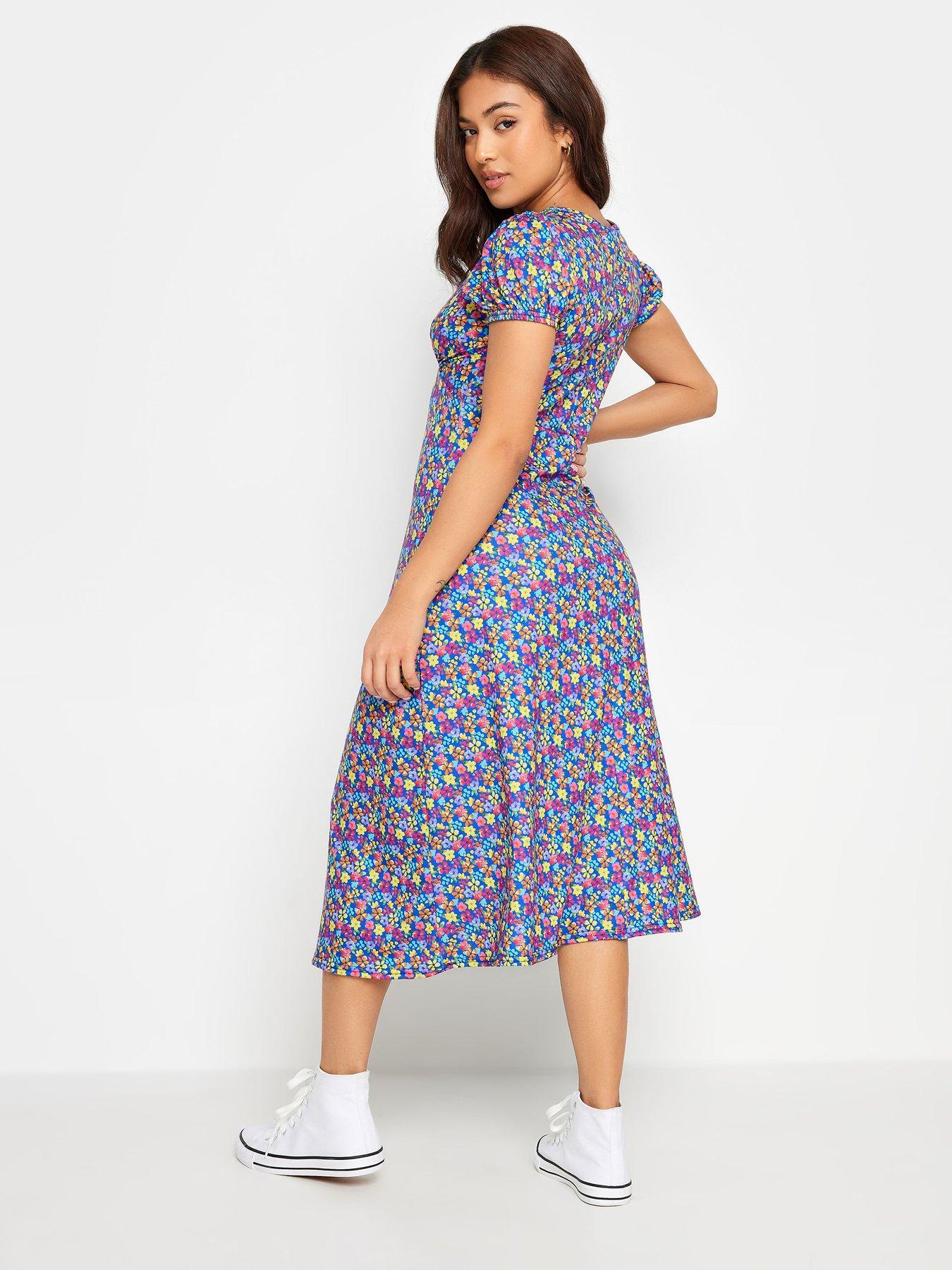 pixiegirl-petite-ditsy-puff-sleeve-midi-dress-bluestillFront