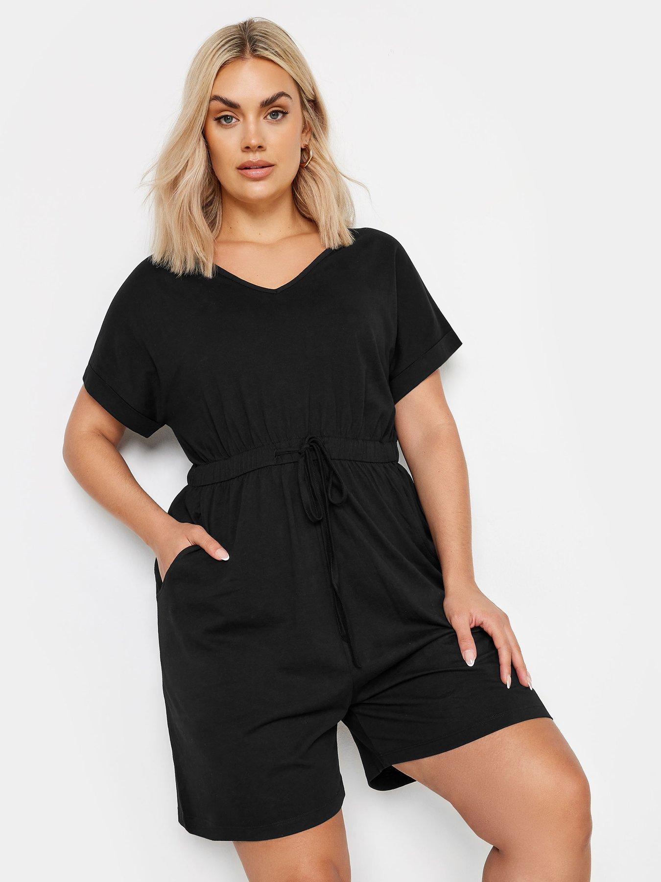 yours-curve-t-shirt-drawcord-playsuit-blackfront