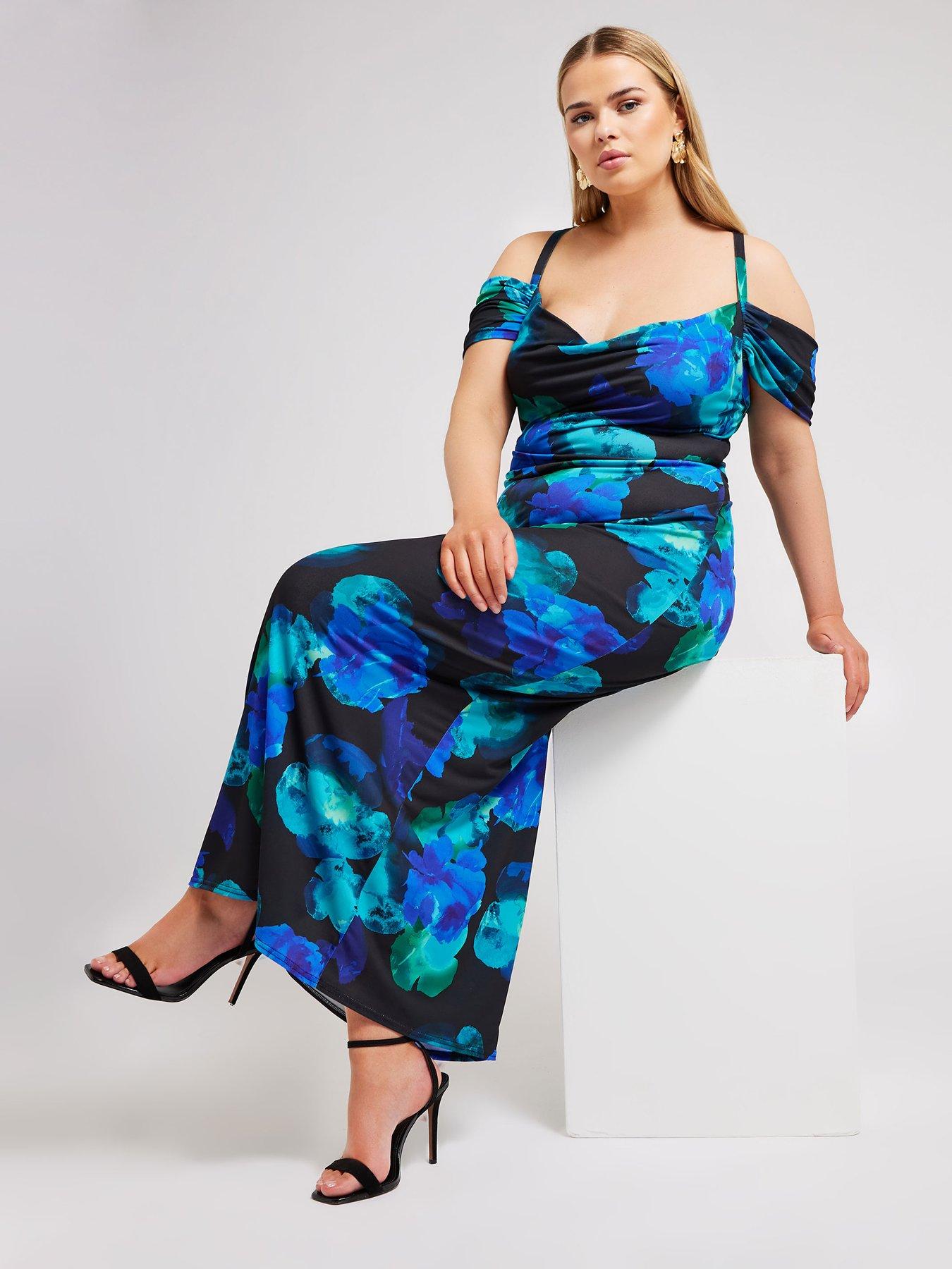 yours-curve-floral-cold-shoulder-dress-blueblack