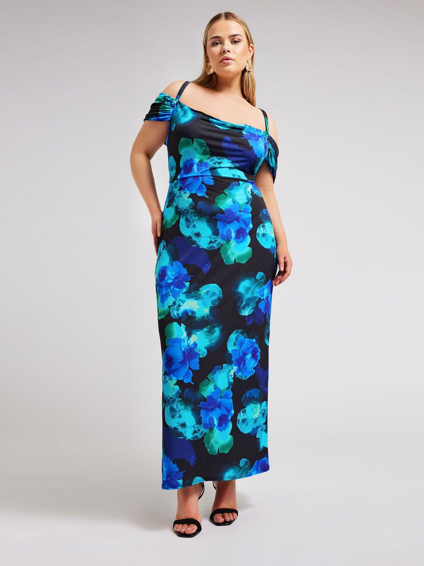 yours-curve-floral-cold-shoulder-dress-blueblackback