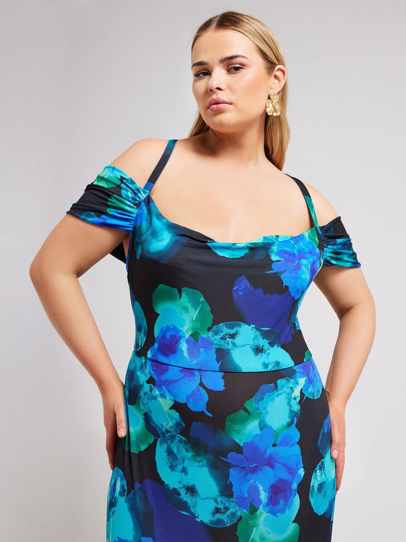 yours-curve-floral-cold-shoulder-dress-blueblackoutfit