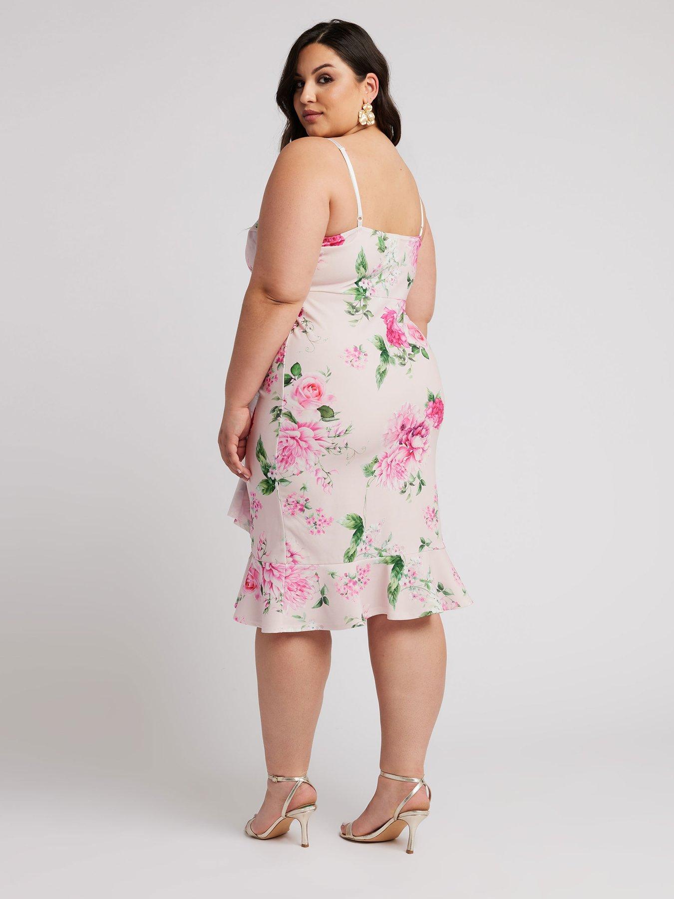 yours-floral-ruffle-wrap-dress-curve-pinkstillFront