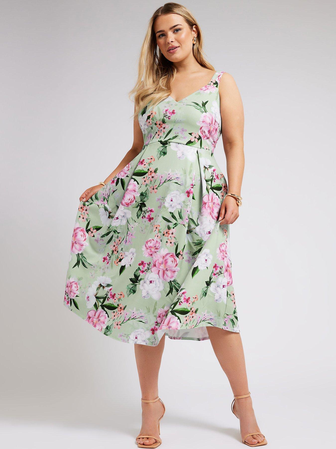 yours-curve-floral-sweetheart-pleated-dress-green