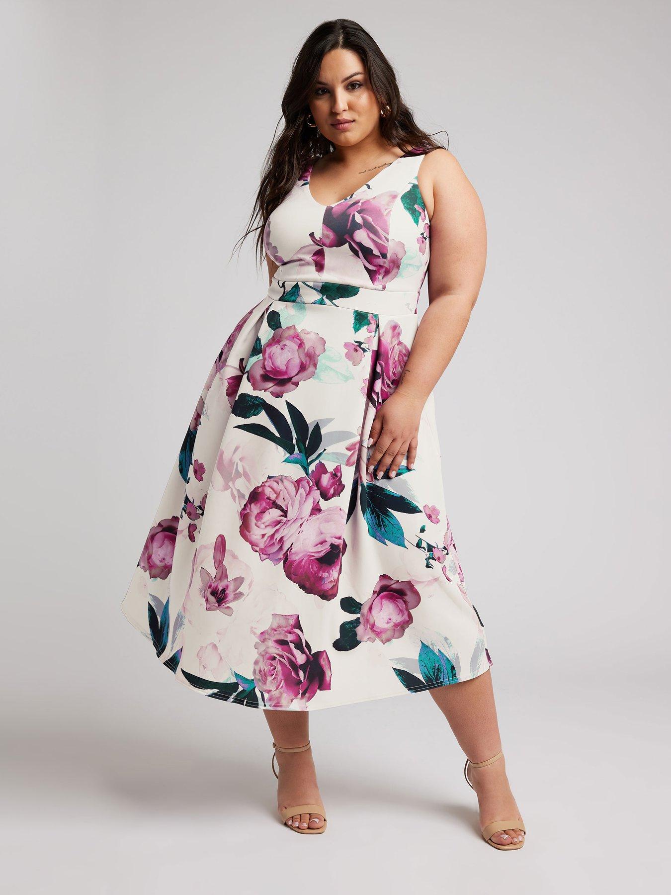 yours-curve-floral-v-neck-pleated-dress-pink