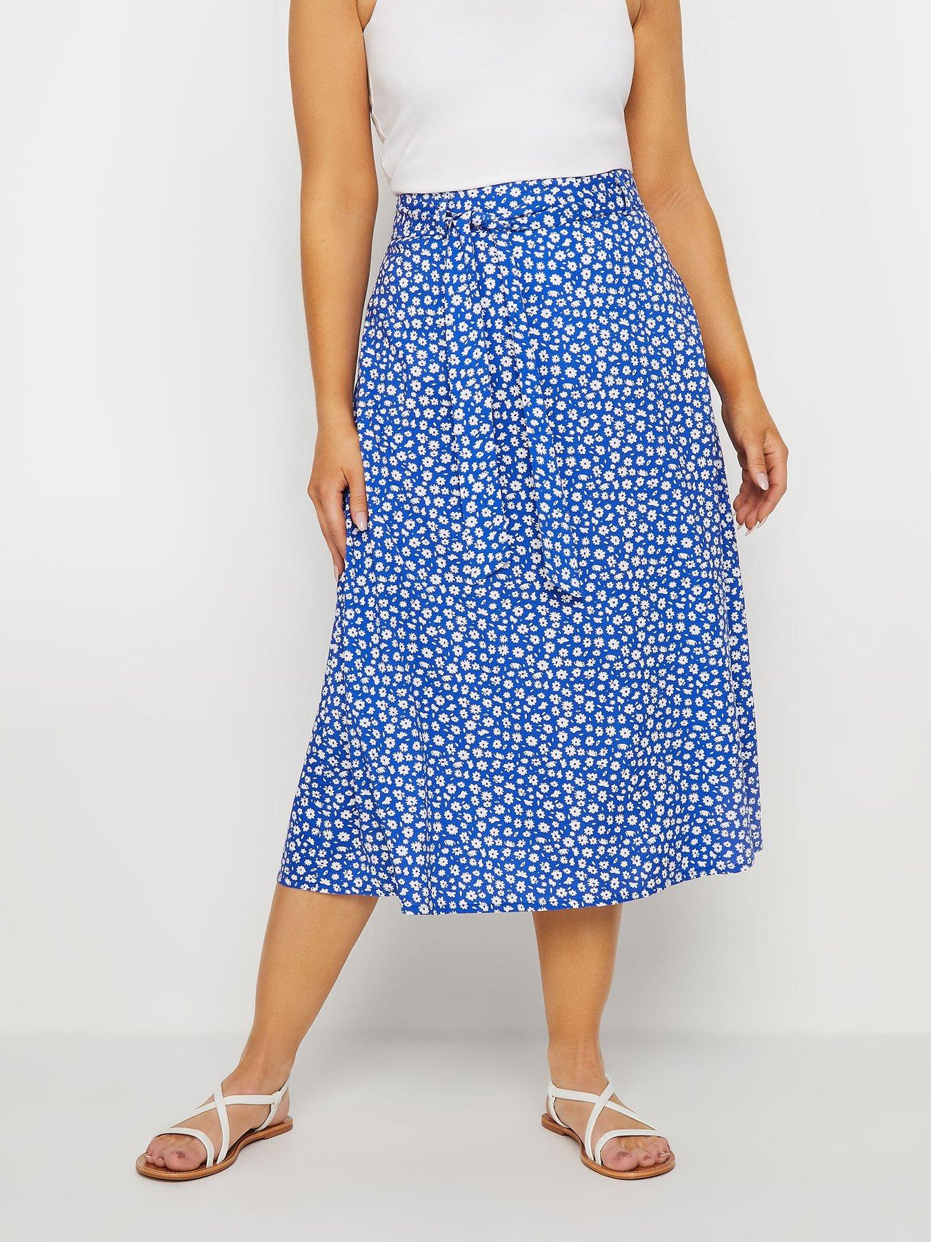 mco-blue-ditsy-flower-print-belted-midi-skirt